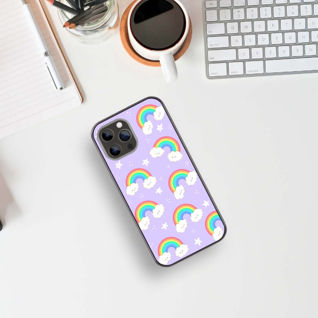 Happy Rainbows Pattern Purple Glass Case