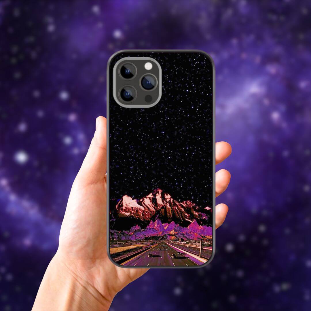 Starry Night Mountain Highway Glass Phone Case