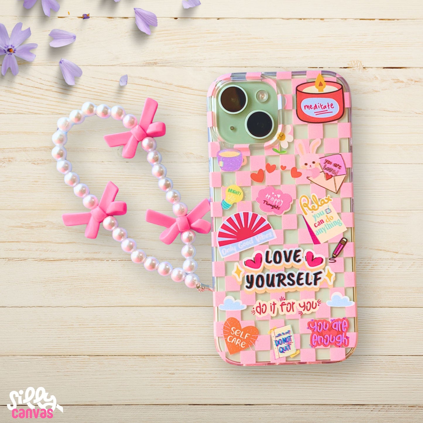 Silicone Clear Case with Pink Bow Charm Love Yourself