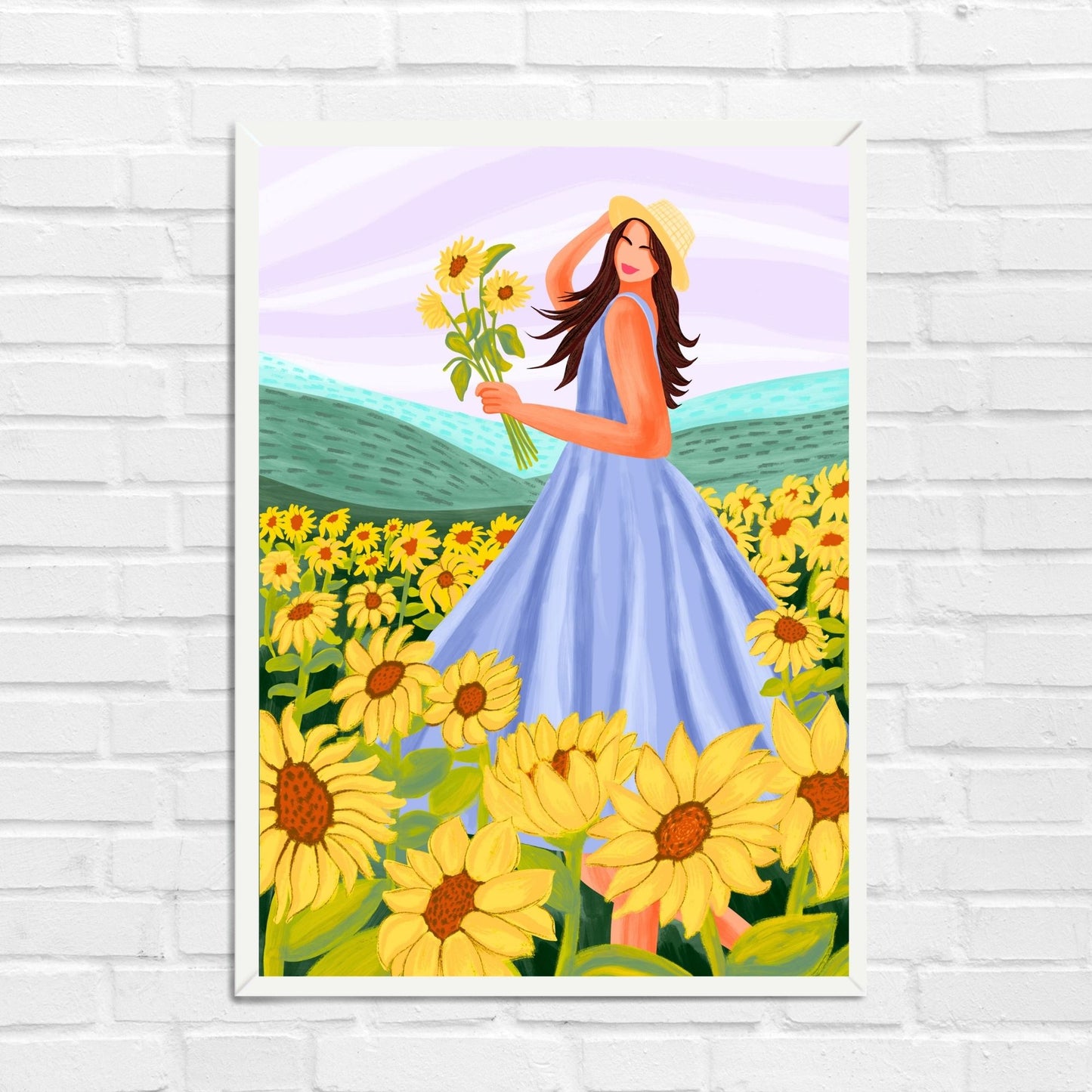 Happy Girl in sunflower field Travel Wall Art