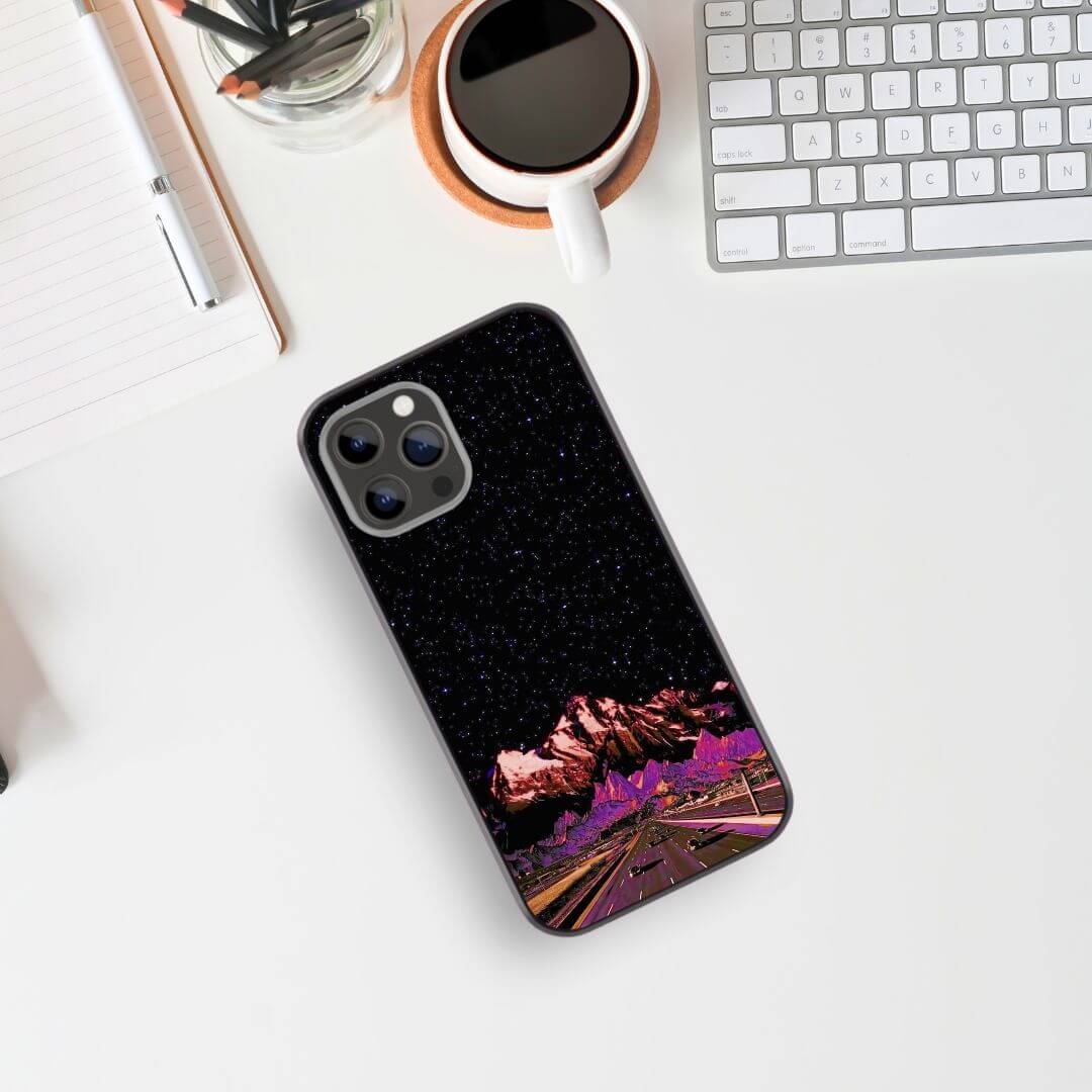 Starry Night Mountain Highway Glass Phone Case
