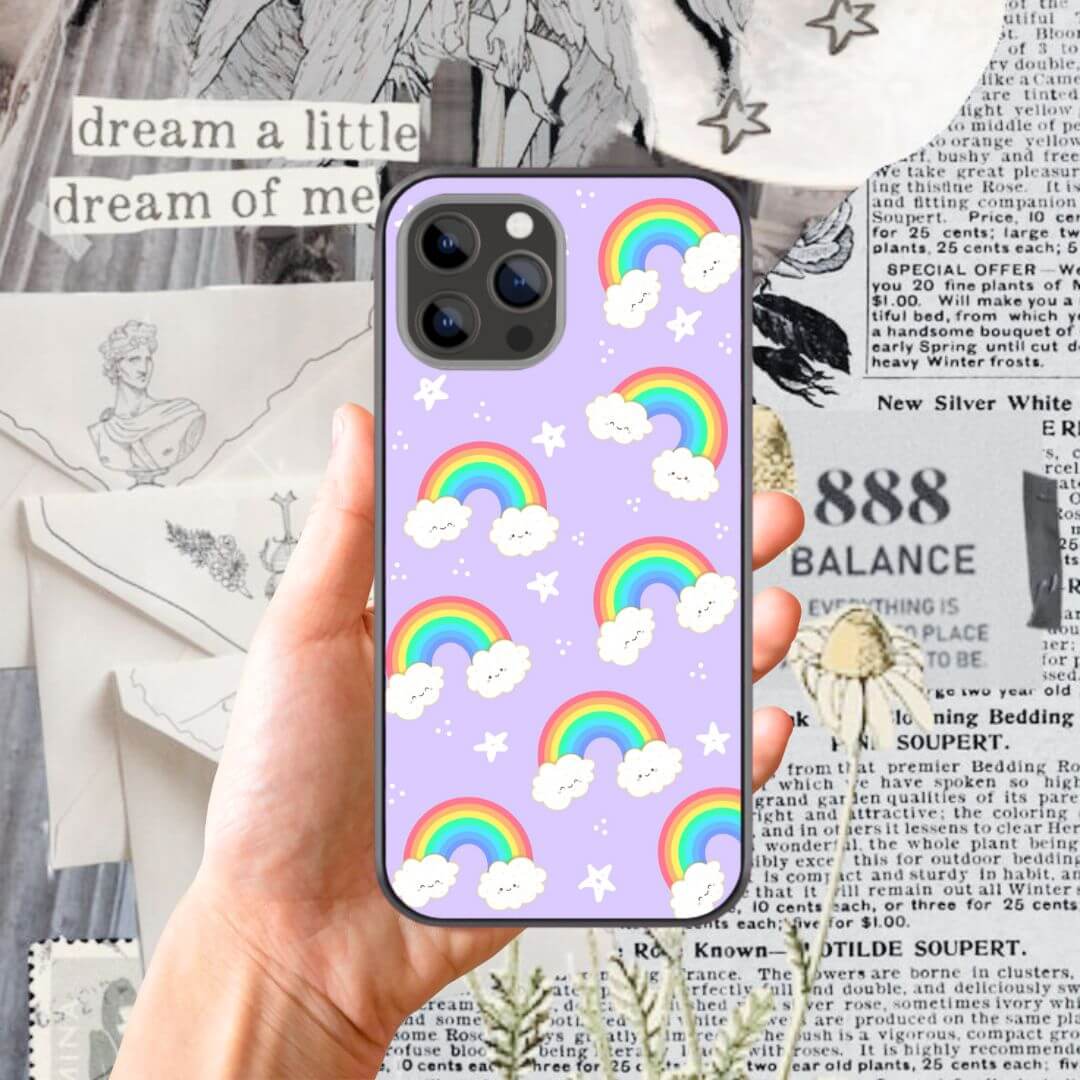 Happy Rainbows Pattern Purple Glass Case