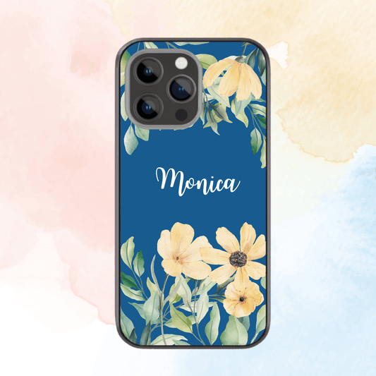 Custom Name Glass & Hybrid Matte Phone Case: Watercolor Flowers