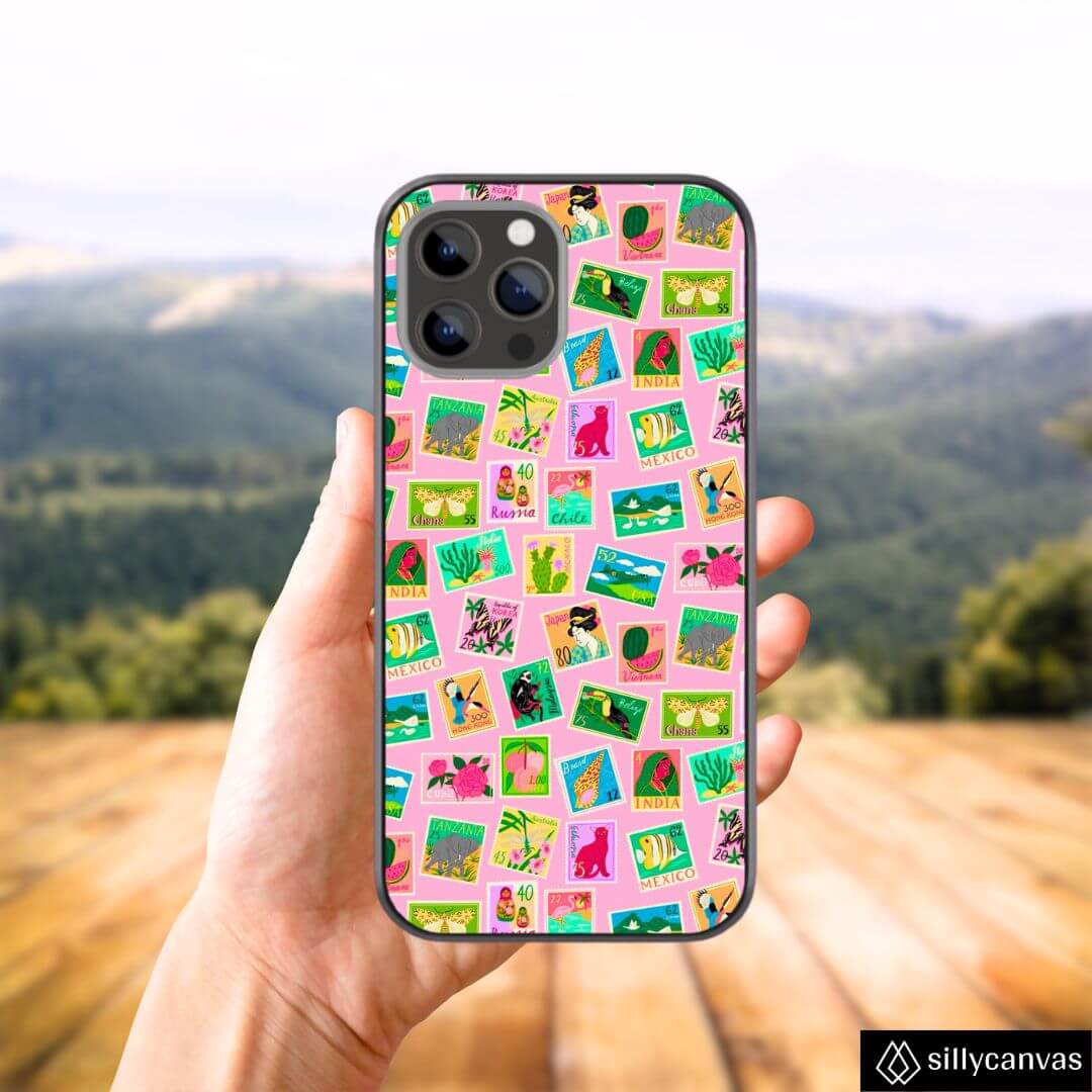 Traveller Girl Pink Sticker Glass Phone Case