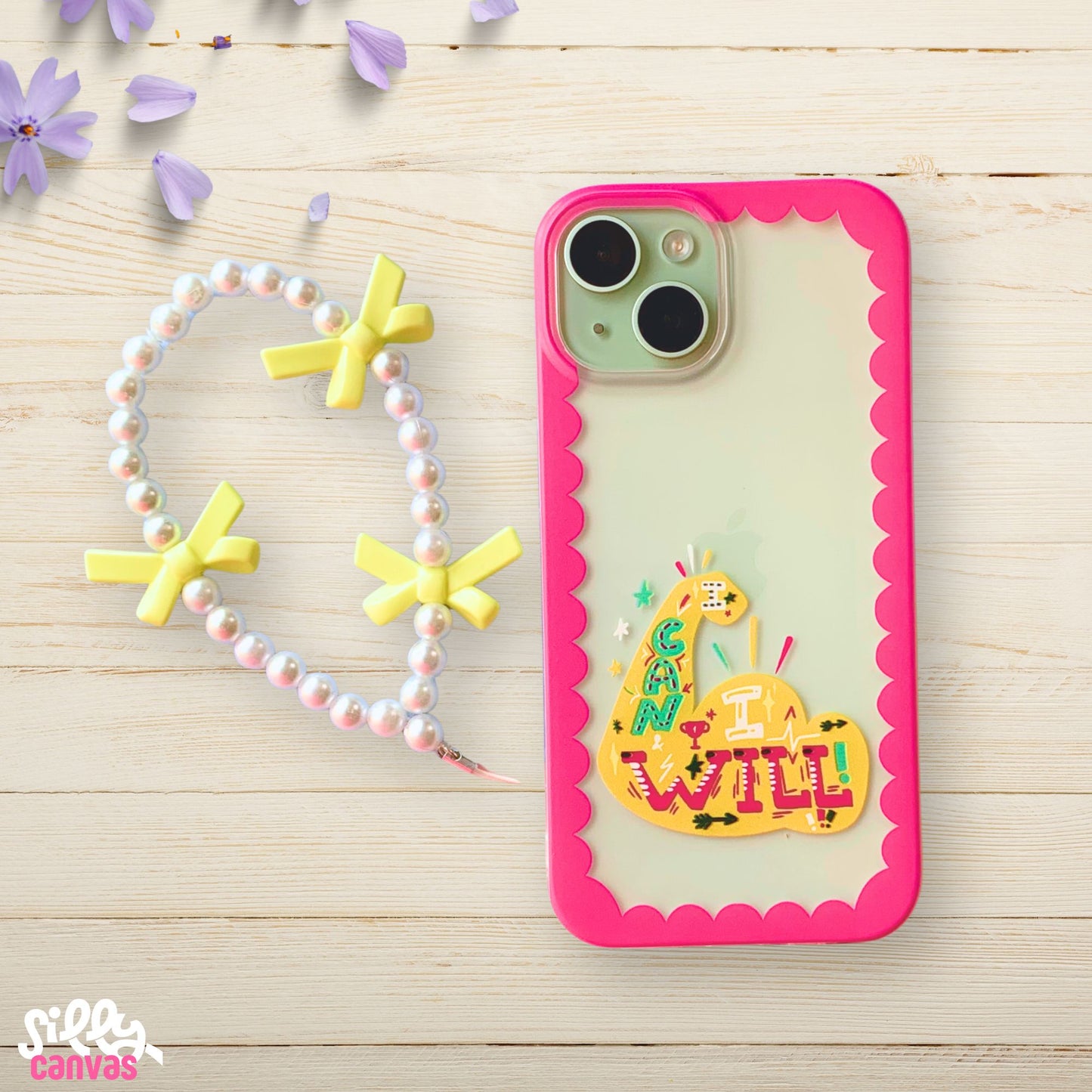 Silicone Clear Case with Yellow Bow Charm I can I will