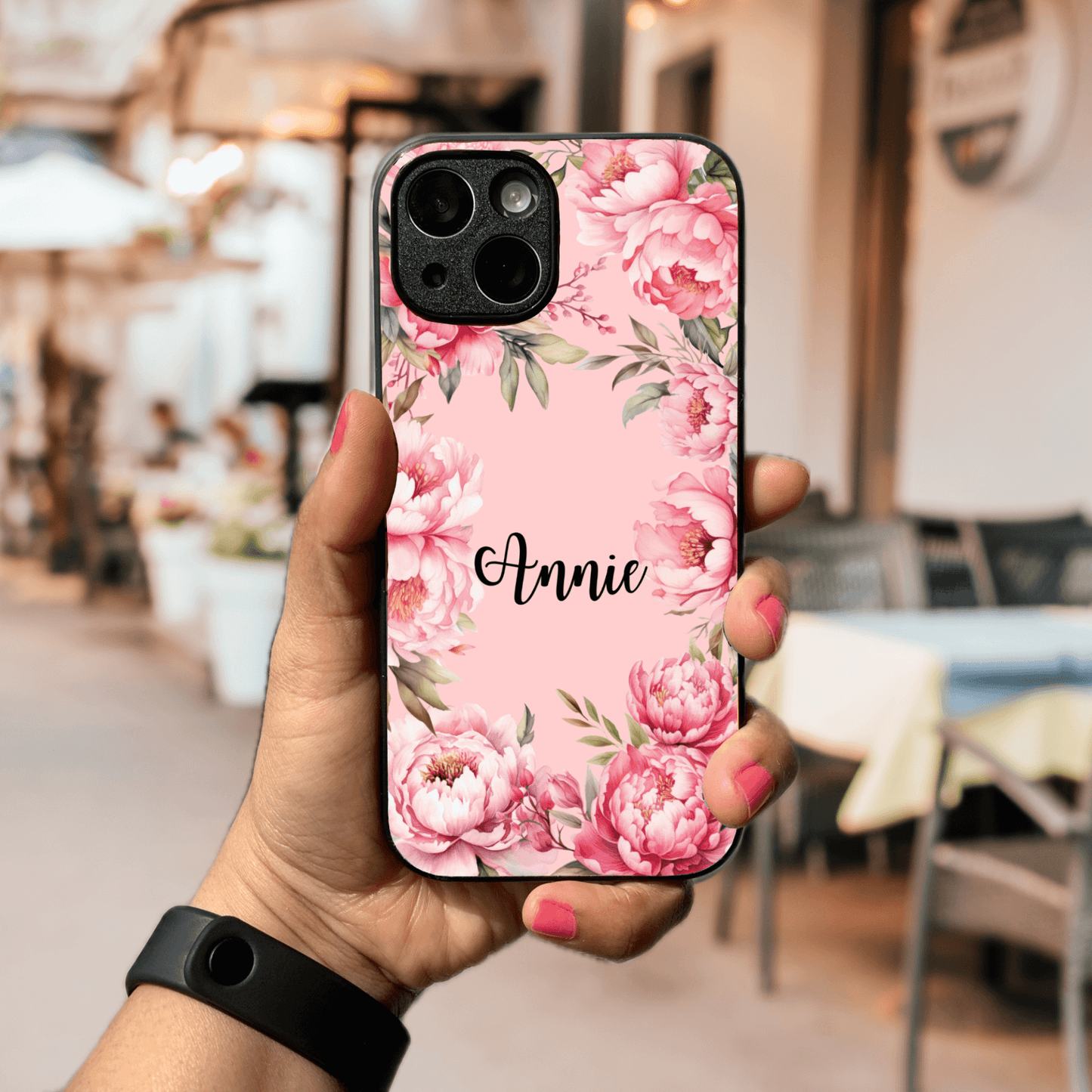 Custom Name Glass & Hybrid Matte Phone Case: Watercolor Peonies