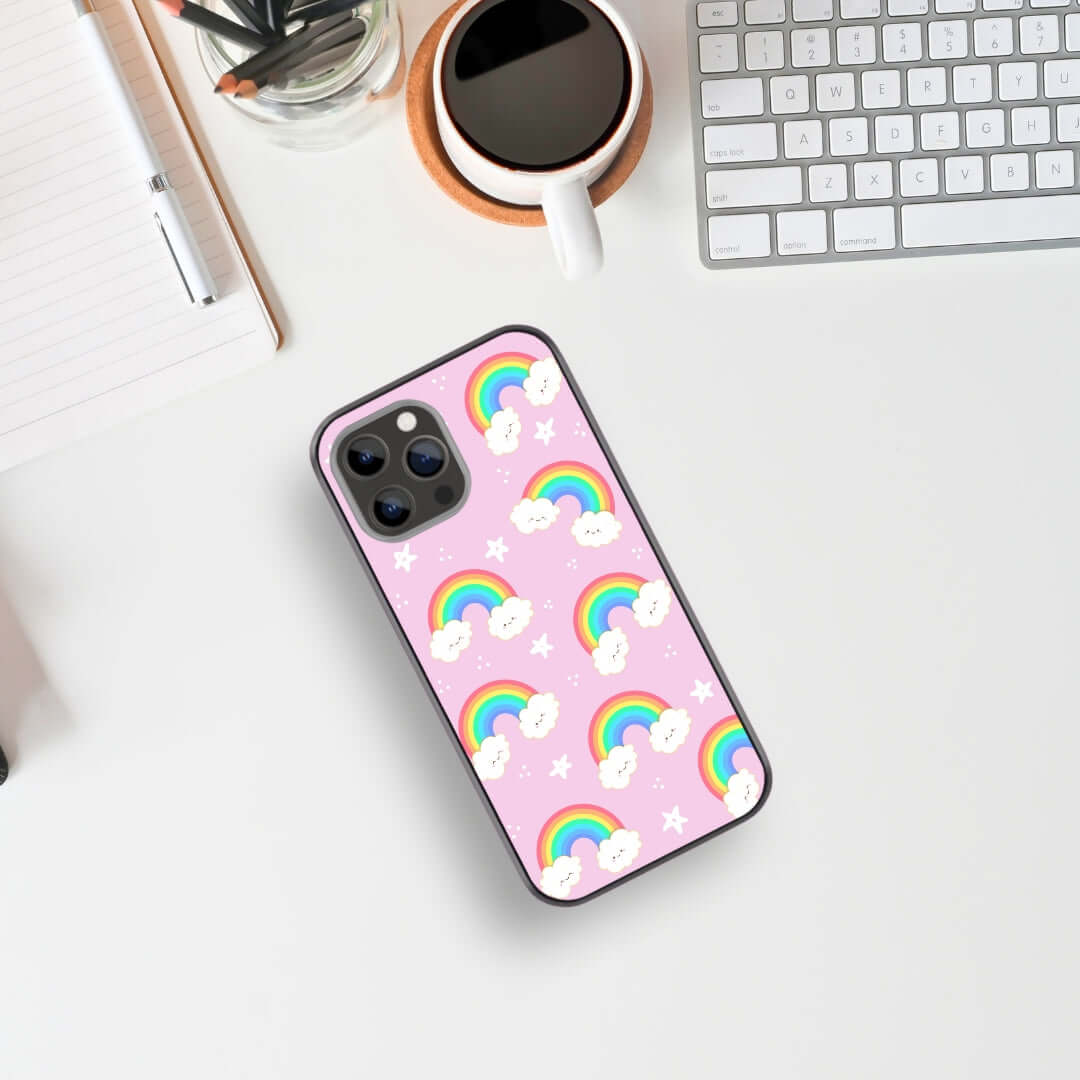 Happy Rainbows Pattern Pink Glass Case