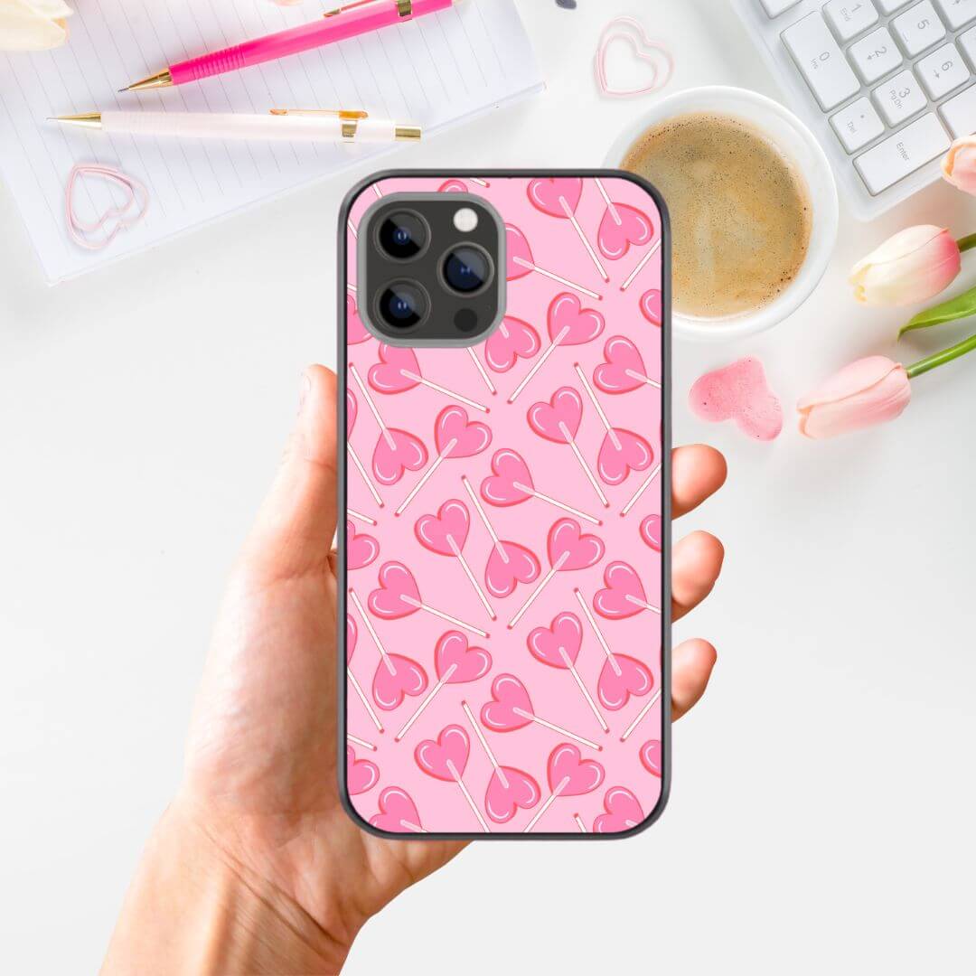 Heart Candy Pattern Pink Glass Phone Case