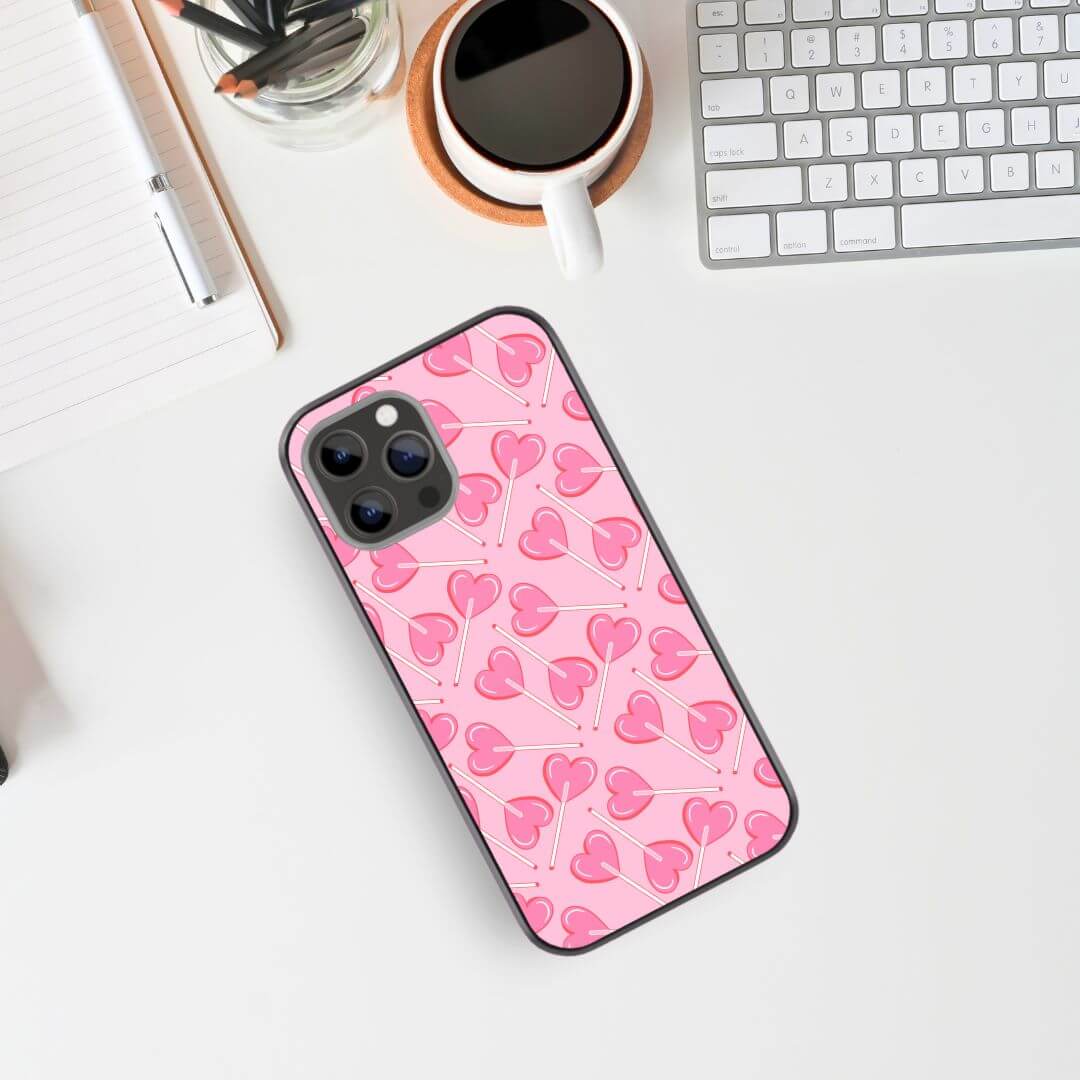 Heart Candy Pattern Pink Glass Phone Case