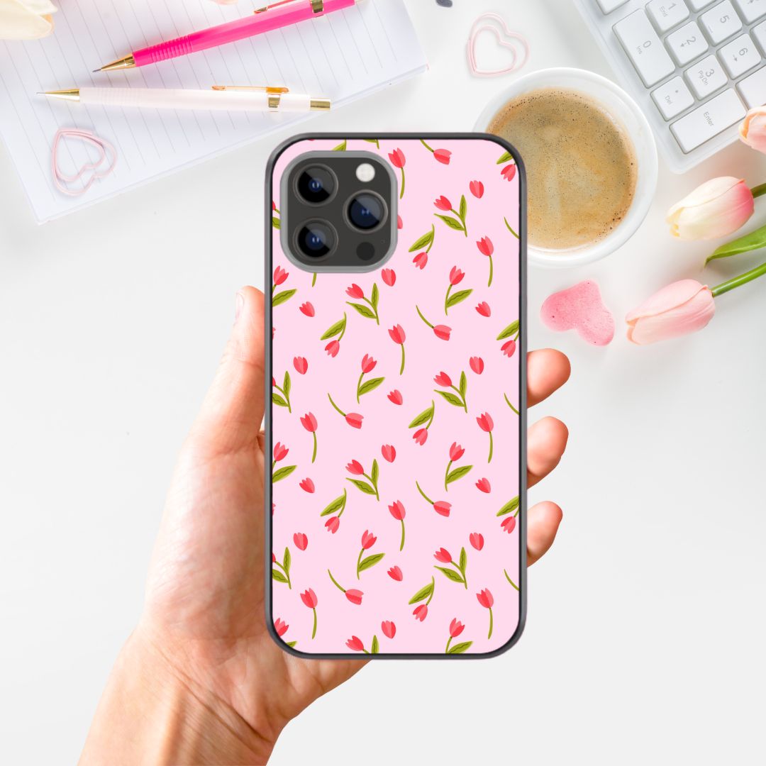 Tulip Pattern Pink Glass Phone Case