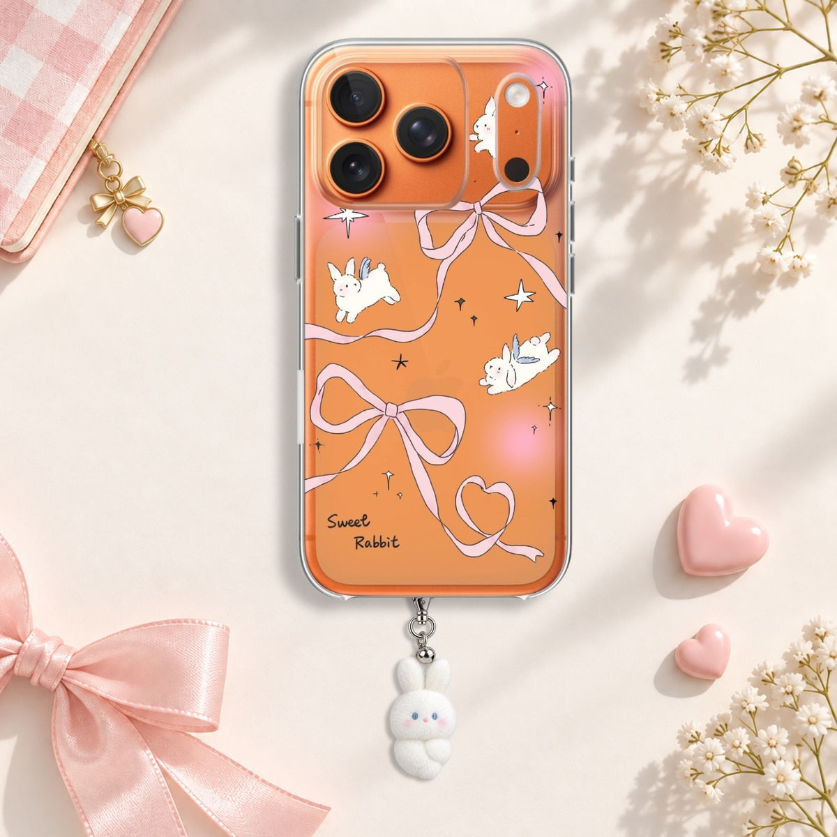Sweet Rabbit Bow Silicone Case with Cute Charm