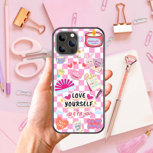 Love Yourself Sticker Glass & Hybrid Matte Phone Case