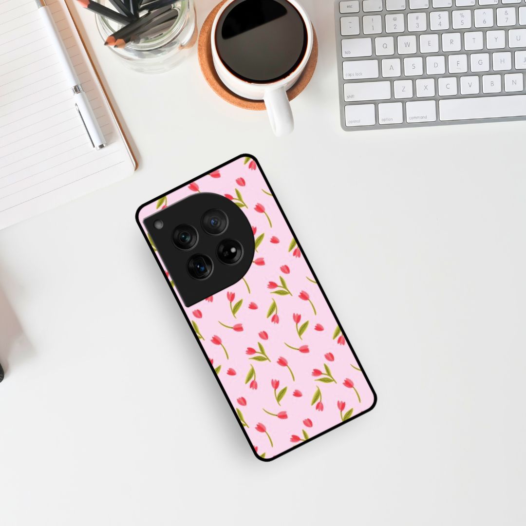 Tulip Pattern Pink Glass Phone Case