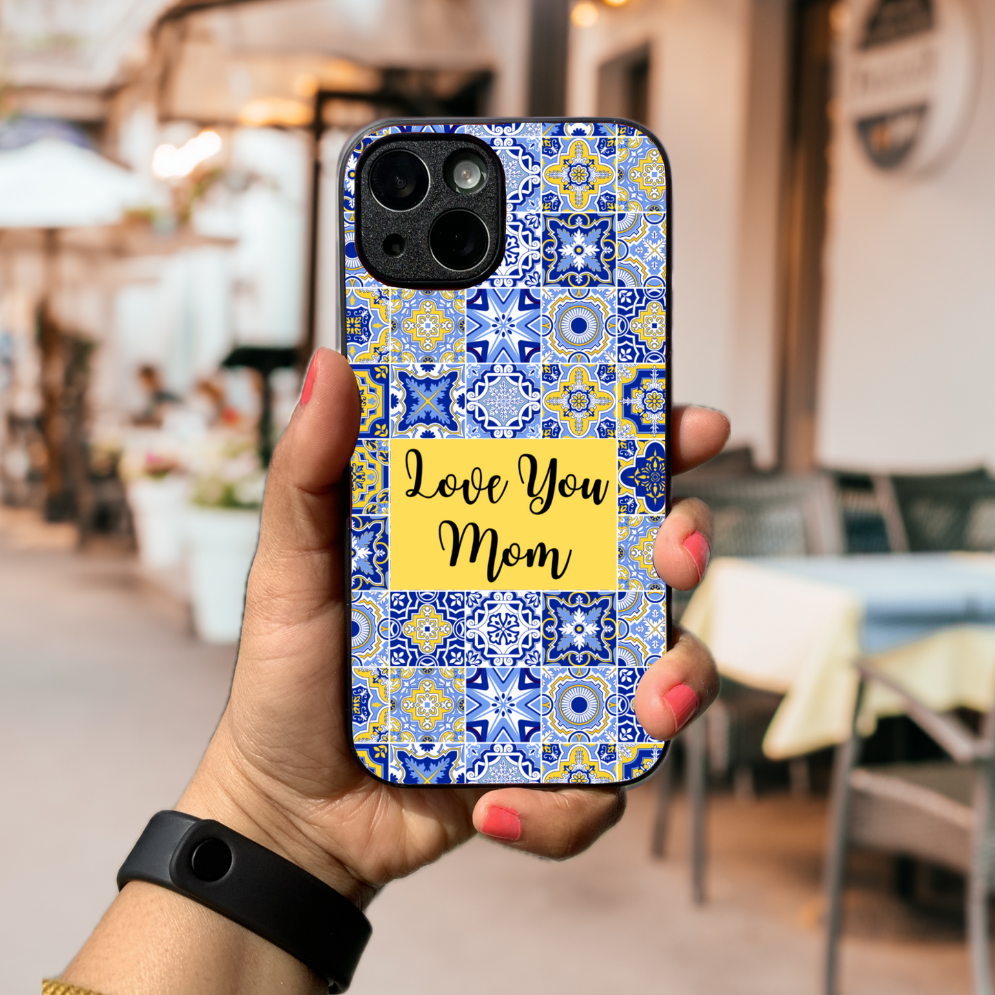Love you Mom on Blue Tiles
