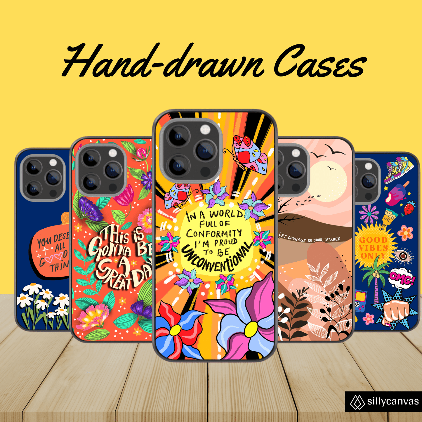 Hand-drawn Glass & Hybrid Matte Phone Case - Girl in Sunflower field