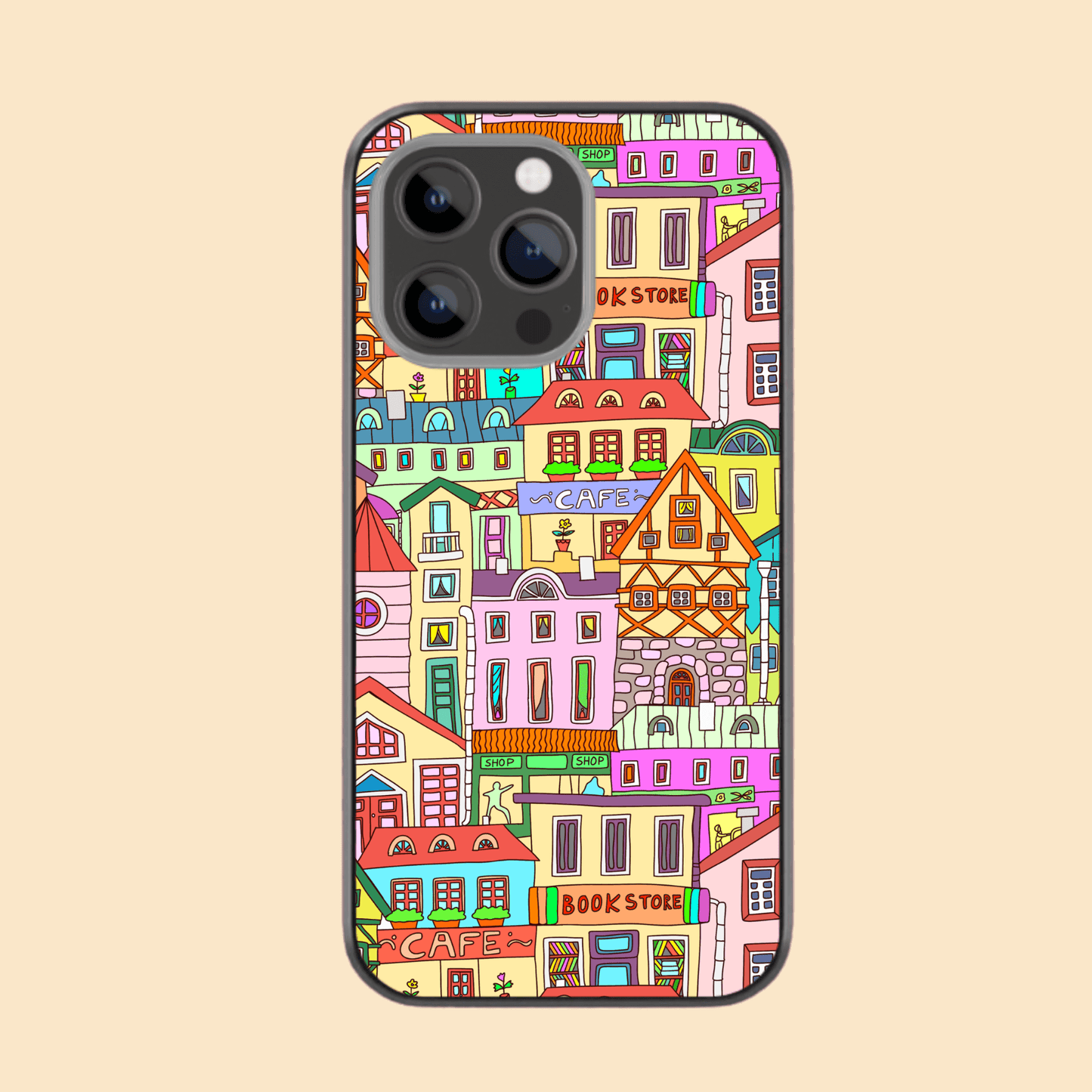 Hand-drawn Glass & Hybrid Matte Phone Case - Old Town