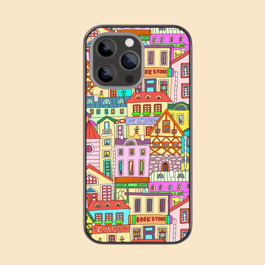 Hand-drawn Glass & Hybrid Matte Phone Case - Old Town