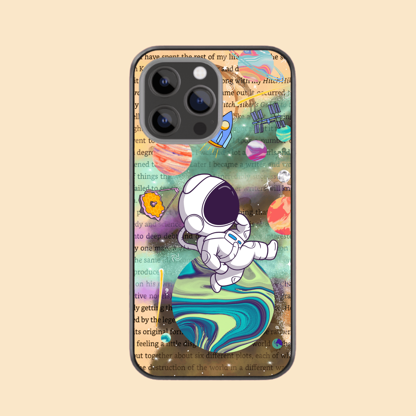 Hand-drawn Glass Phone Case - Hitchhiker's Guide Astronaut