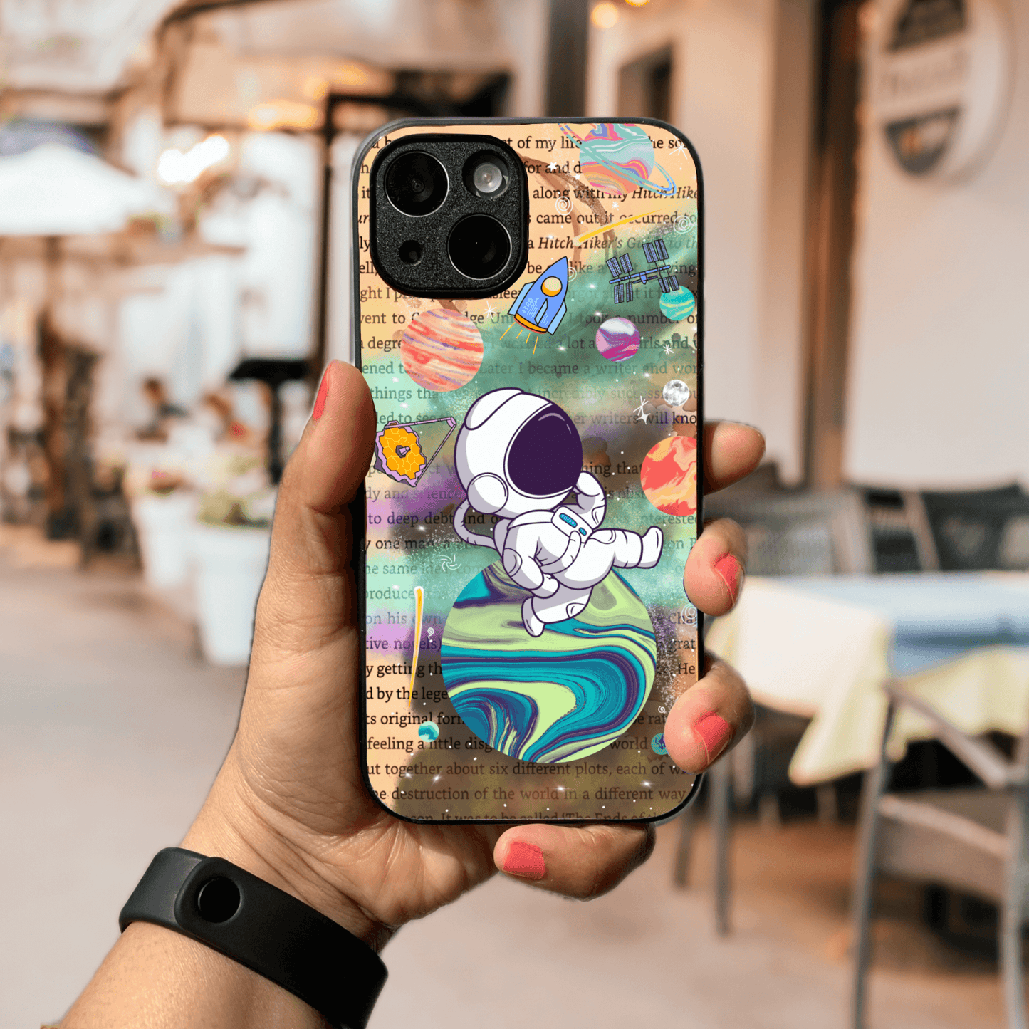 Hand-drawn Glass Phone Case - Hitchhiker's Guide Astronaut