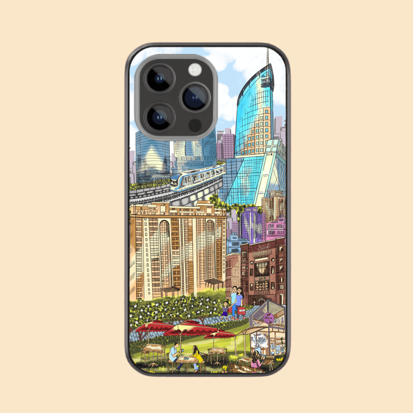 Hand-drawn Glass Phone Case - A Day in Gurgaon