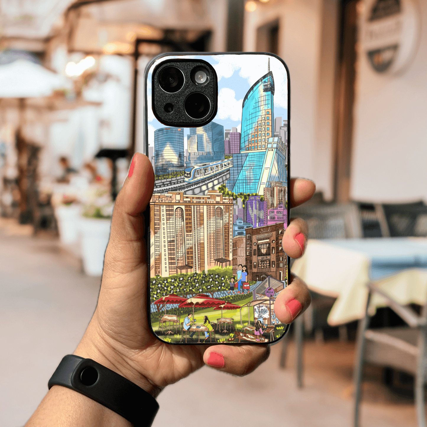 Hand-drawn Glass Phone Case - A Day in Gurgaon