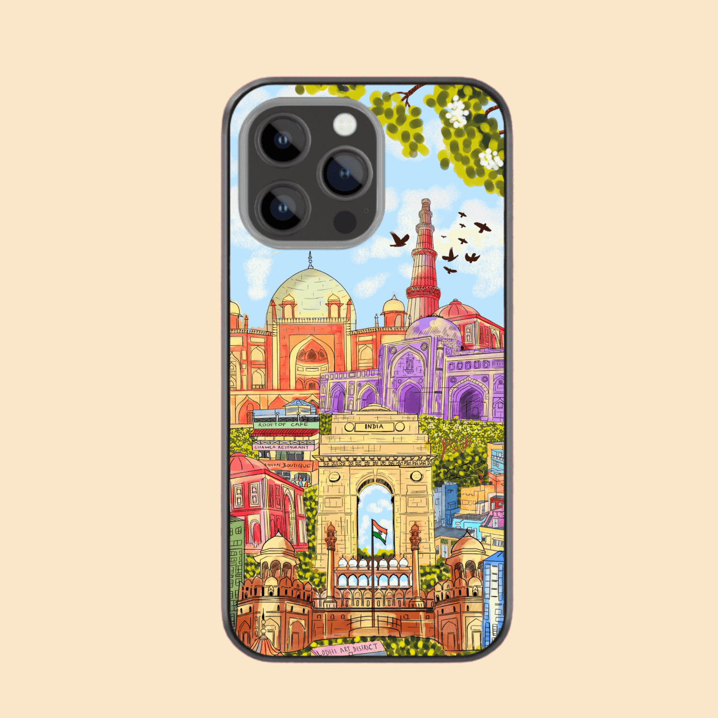Hand-drawn Glass Phone Case- A Day in Old Delhi