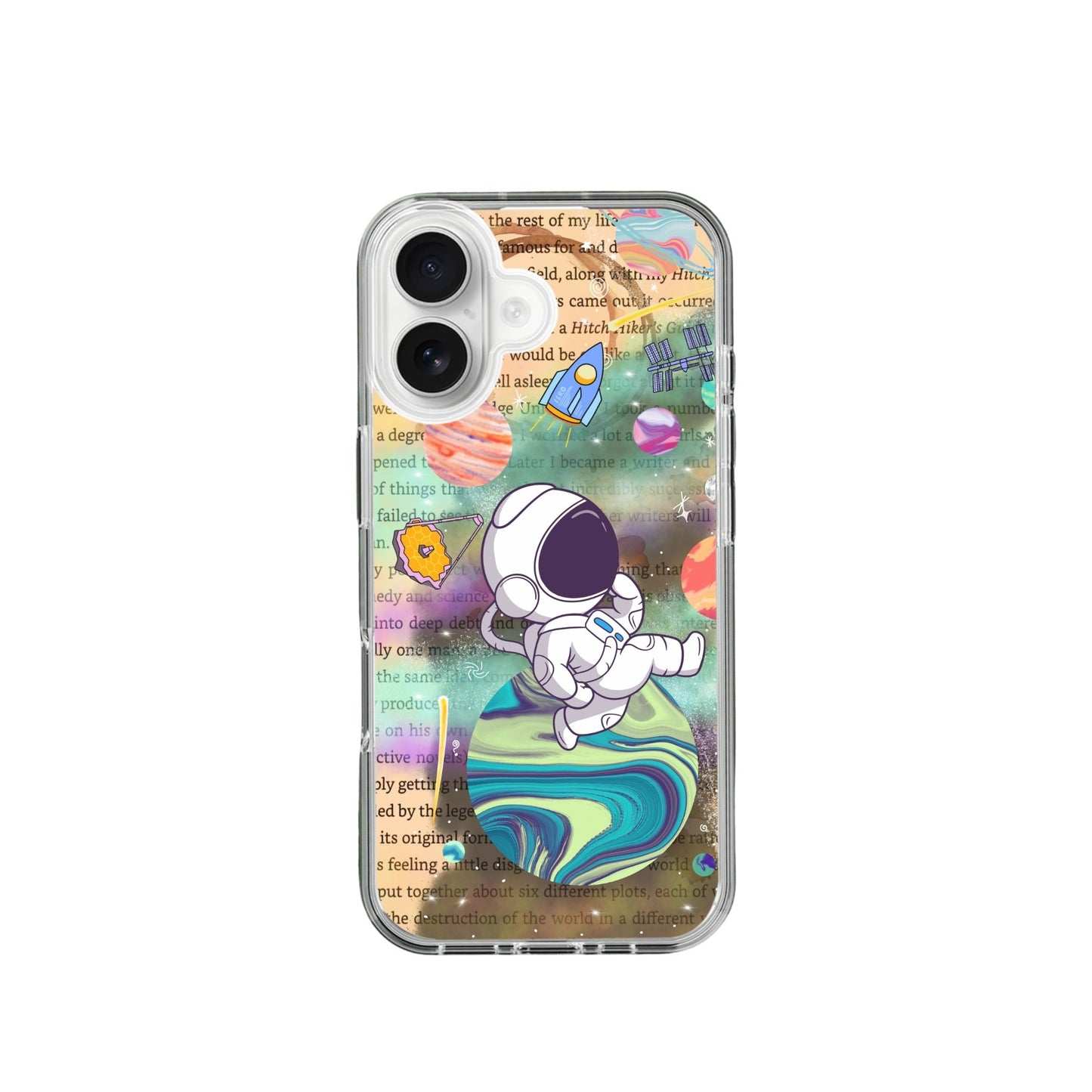 Hand-drawn Silicone Phone Case - Hitchhiker's Guide Astronaut