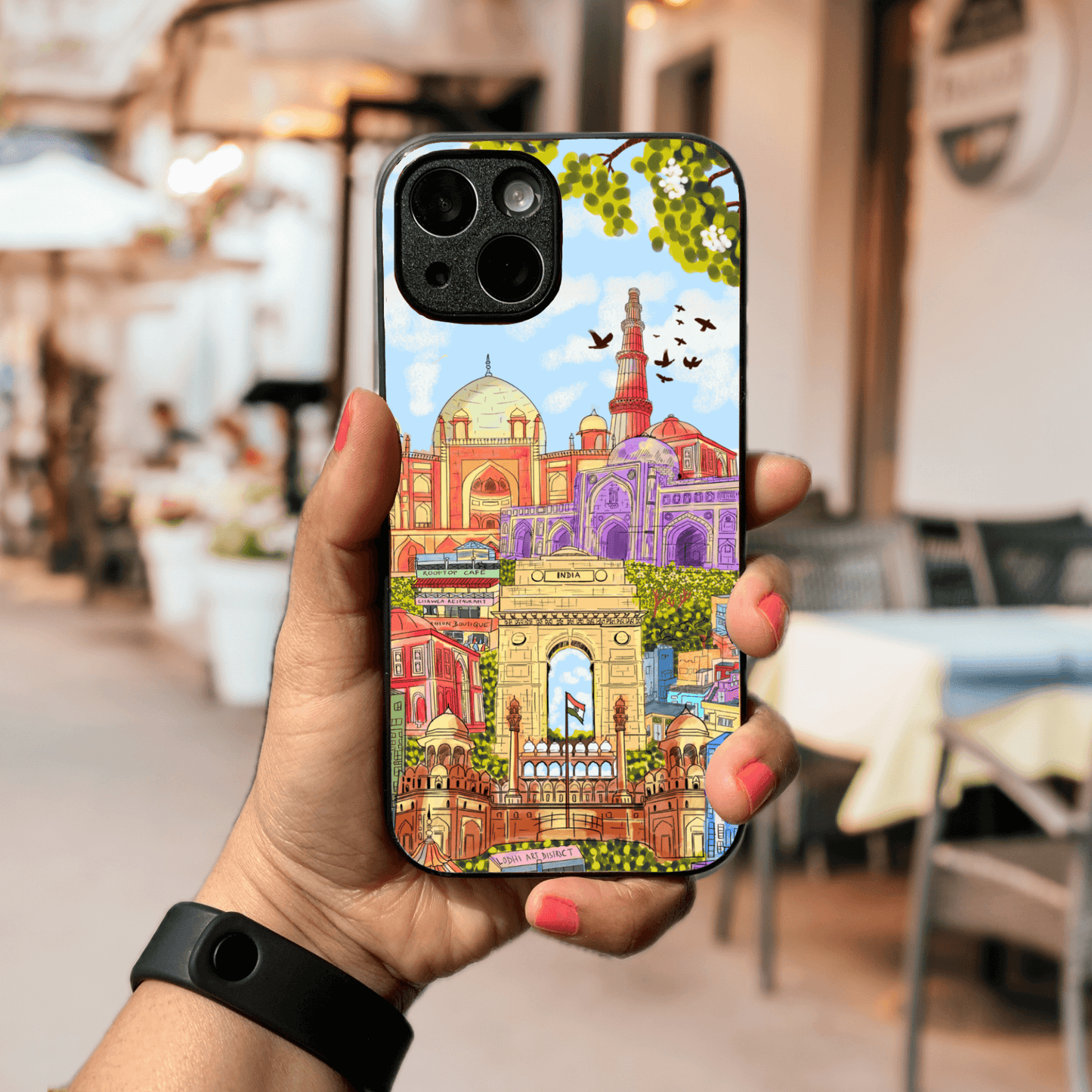 Hand-drawn Glass Phone Case- A Day in Old Delhi