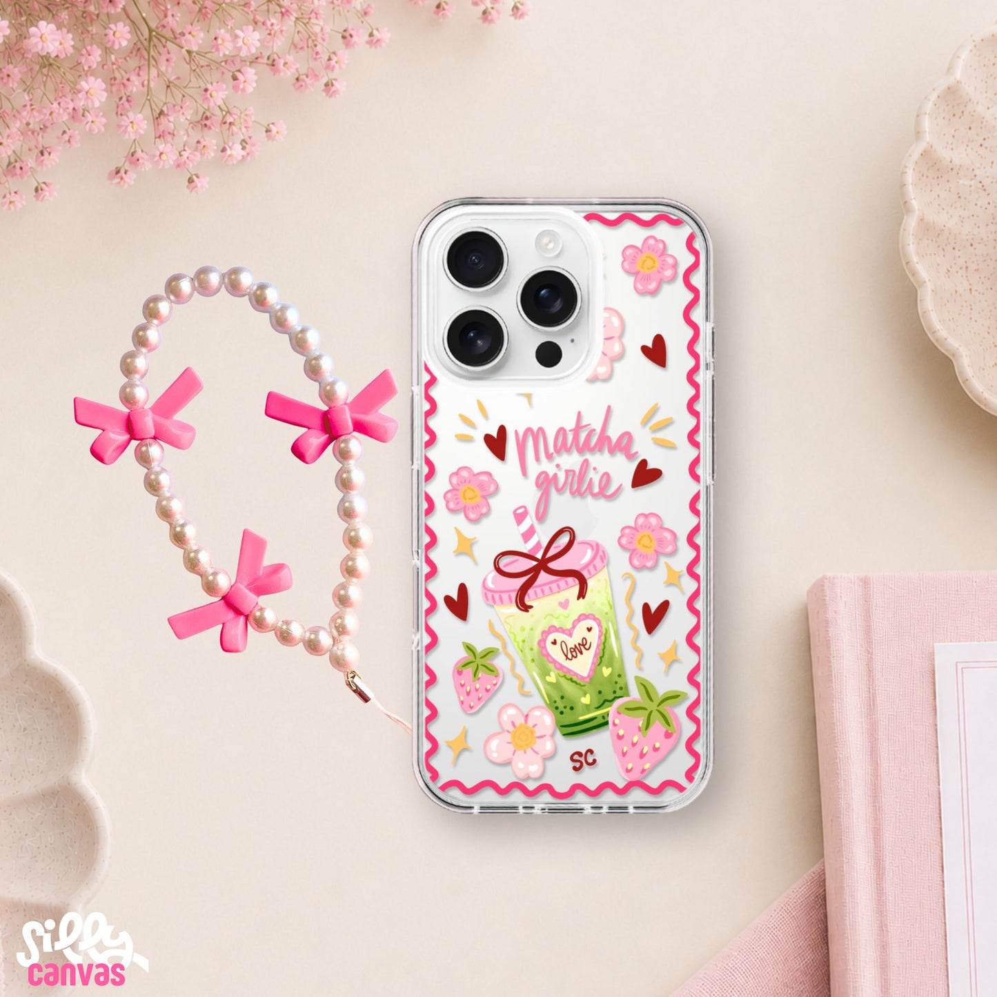 Matcha Girlie Clear Silicone Case with Charm