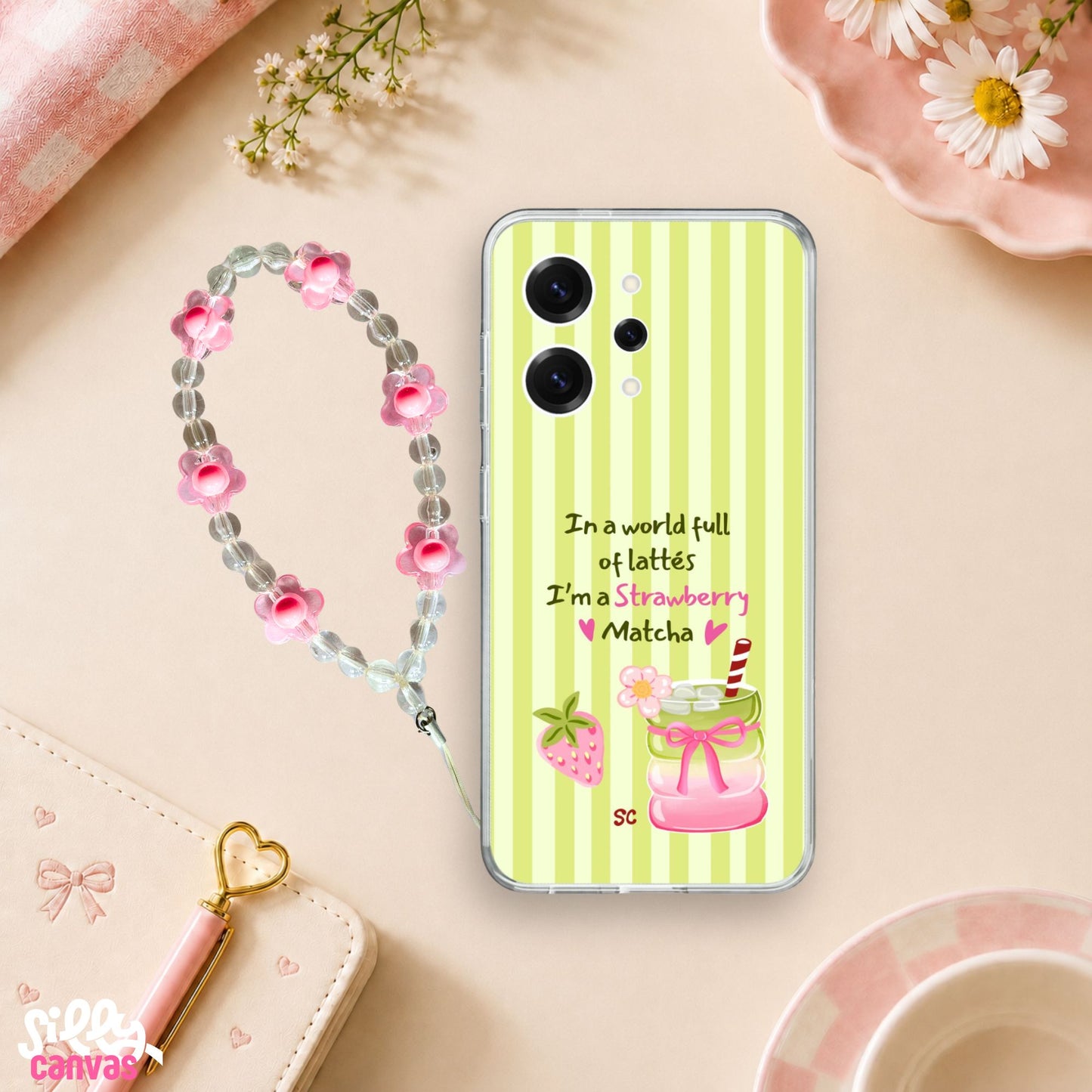 I'm A Strawberry Matcha Silicone Case with Charm