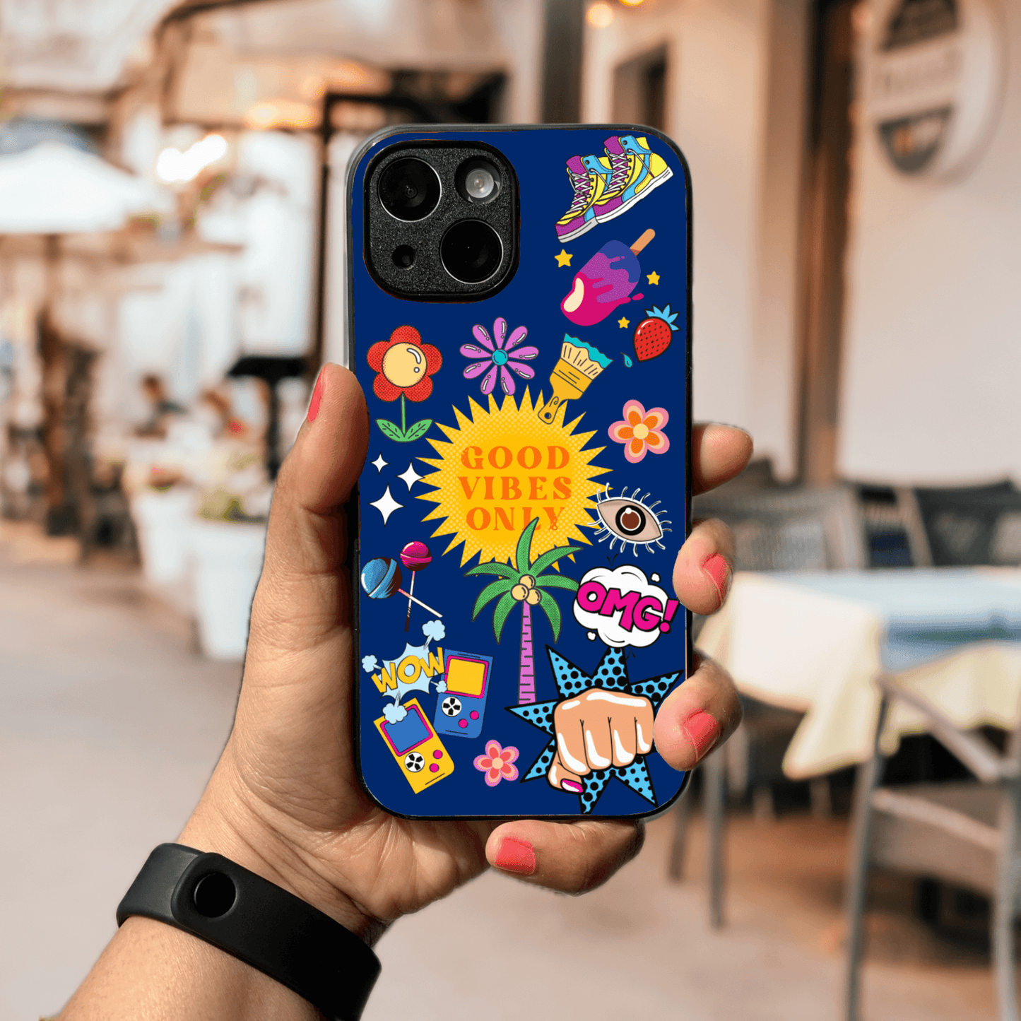 Self Care Glass & Hybrid Matte Phone Case - Pop Art Stickers Good Vibes only