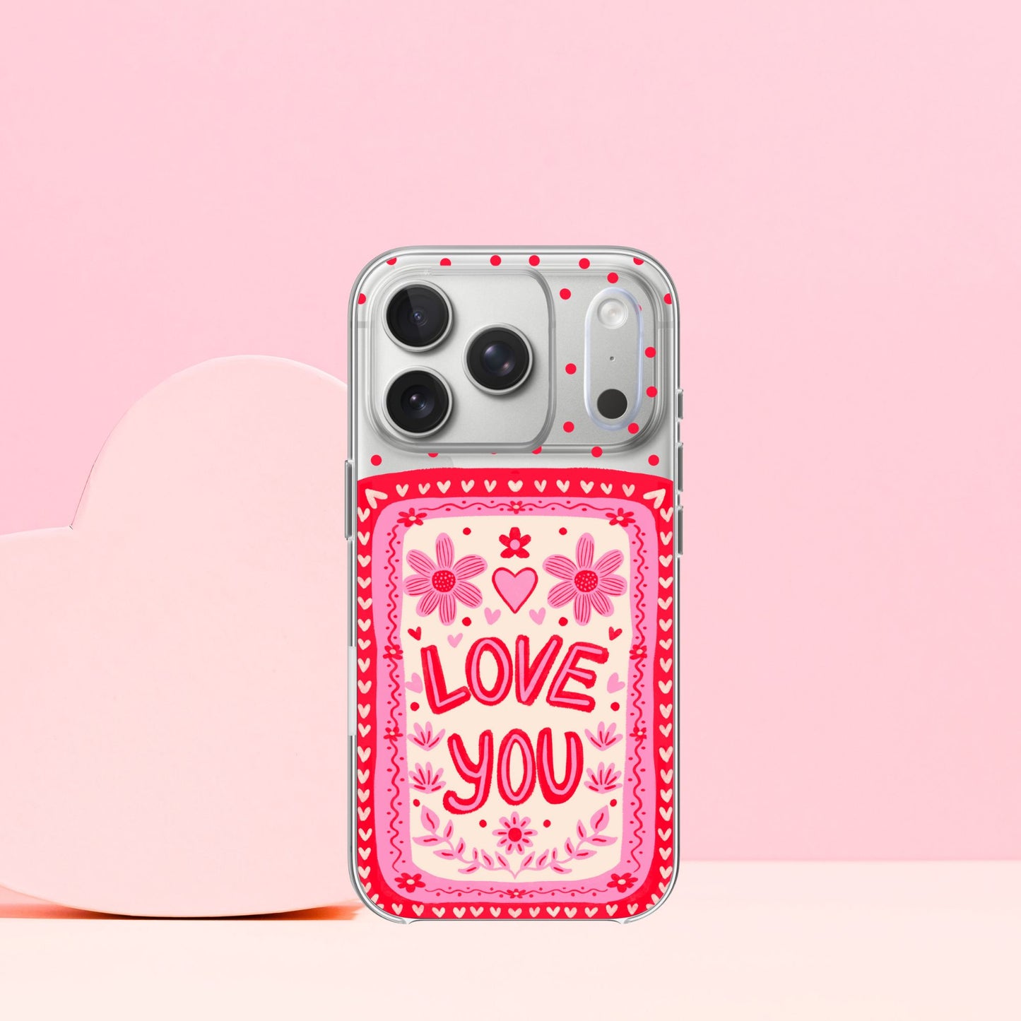 Silicone Clear Case with Pink Charm Love You