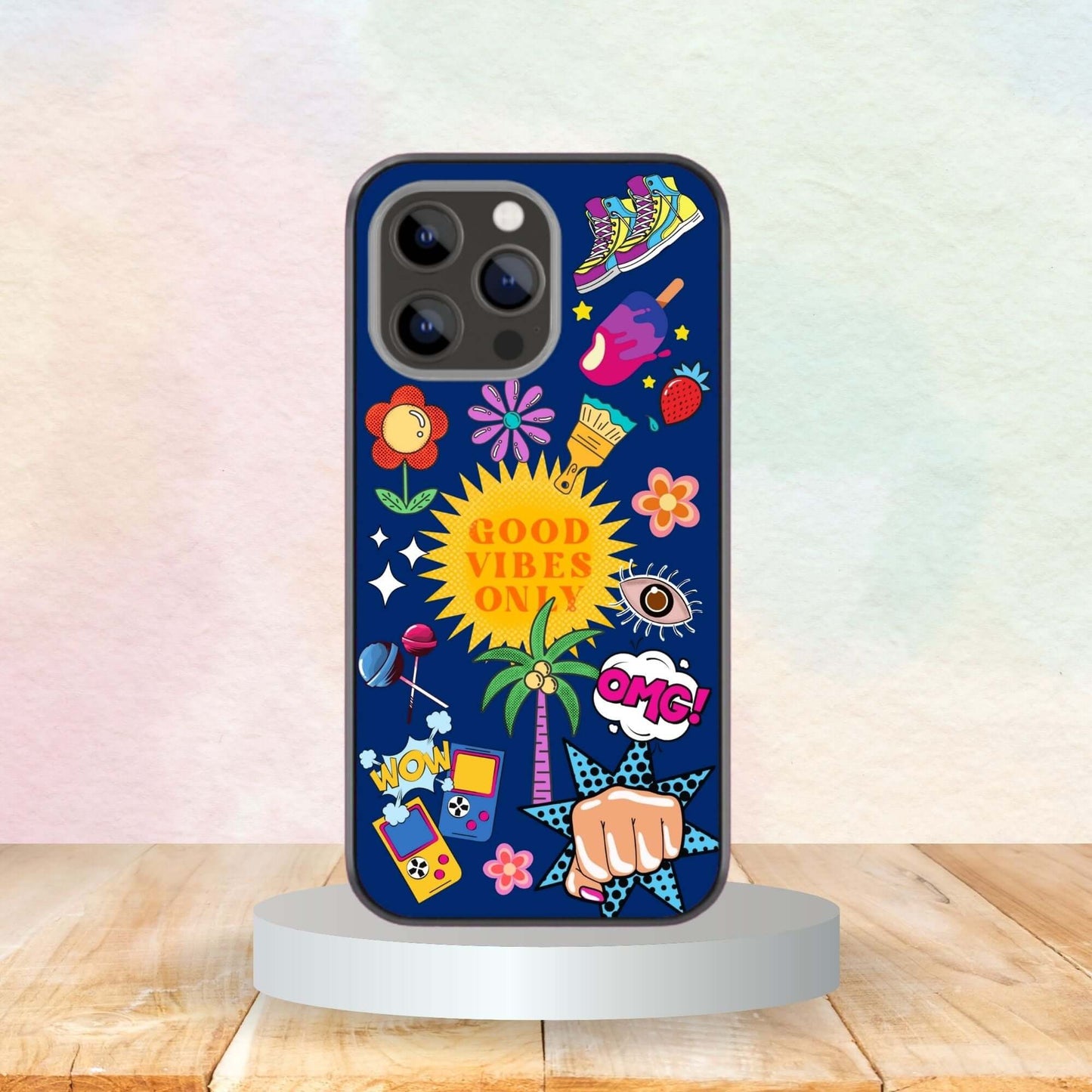 Self Care Glass & Hybrid Matte Phone Case - Pop Art Stickers Good Vibes only