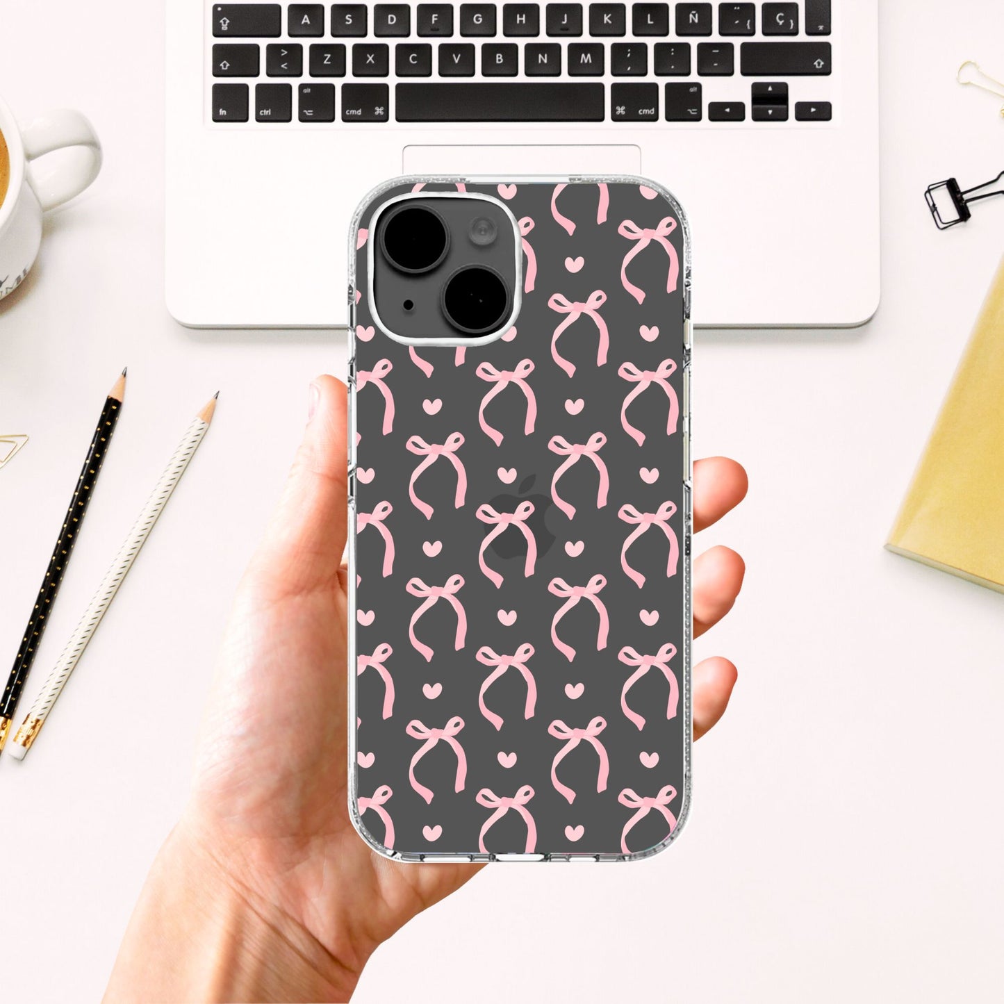 Clear Silicone Case Pink Coquette Pattern