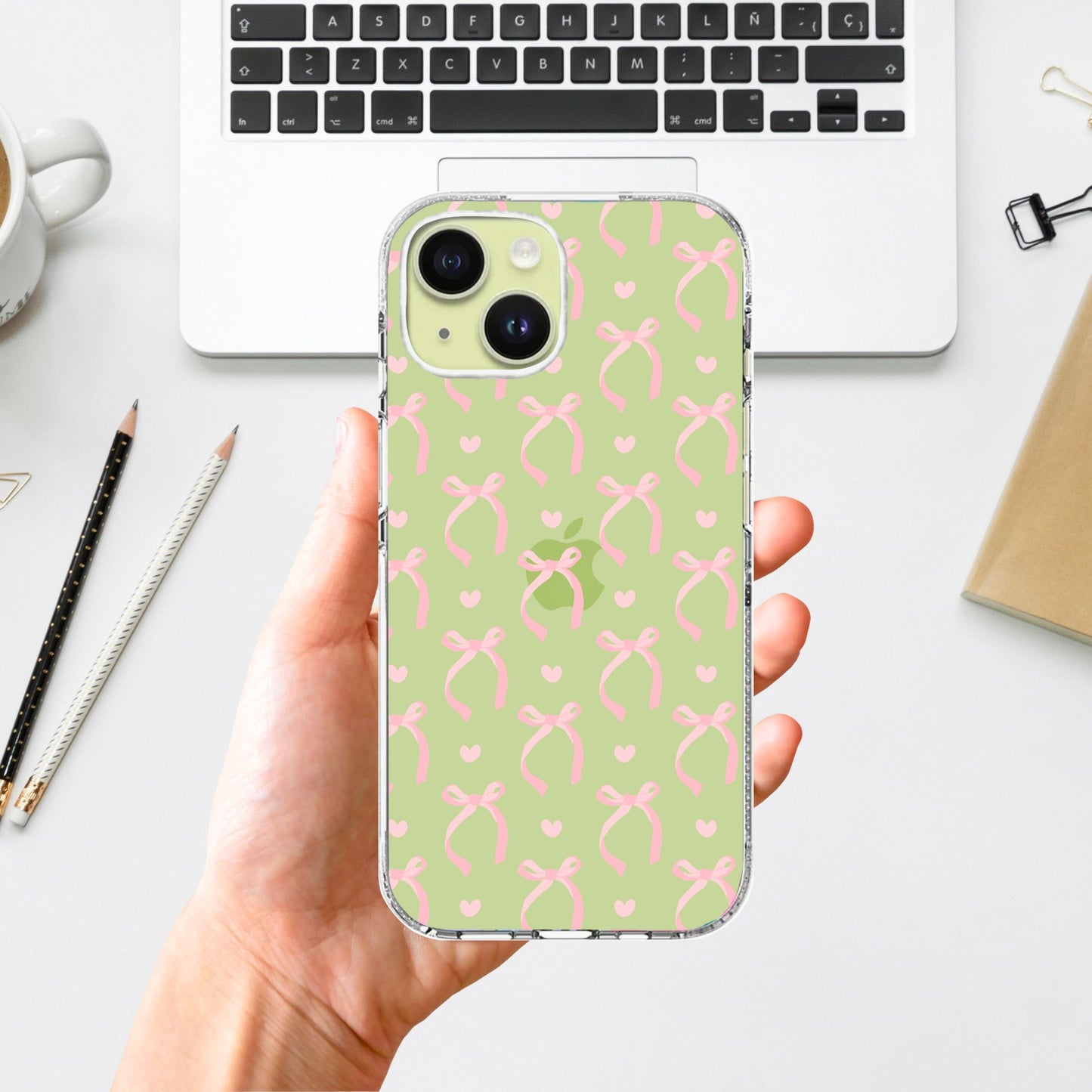 Clear Silicone Case Pink Coquette Pattern