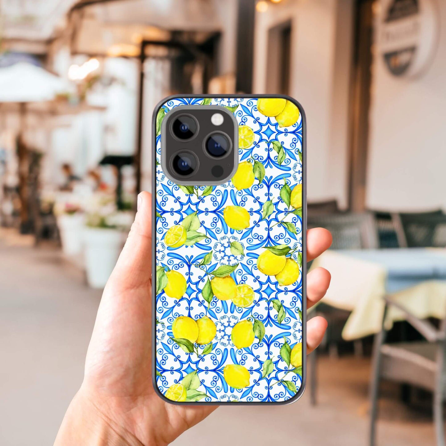 Lemon and Blue Tiles Glass Case