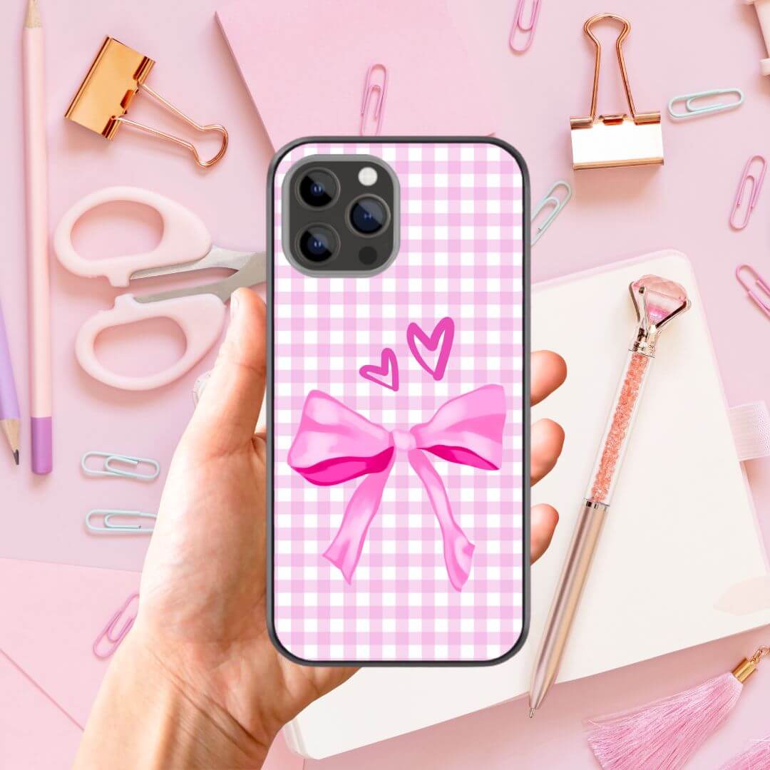Gingham Background Pink Coquette Glass Case