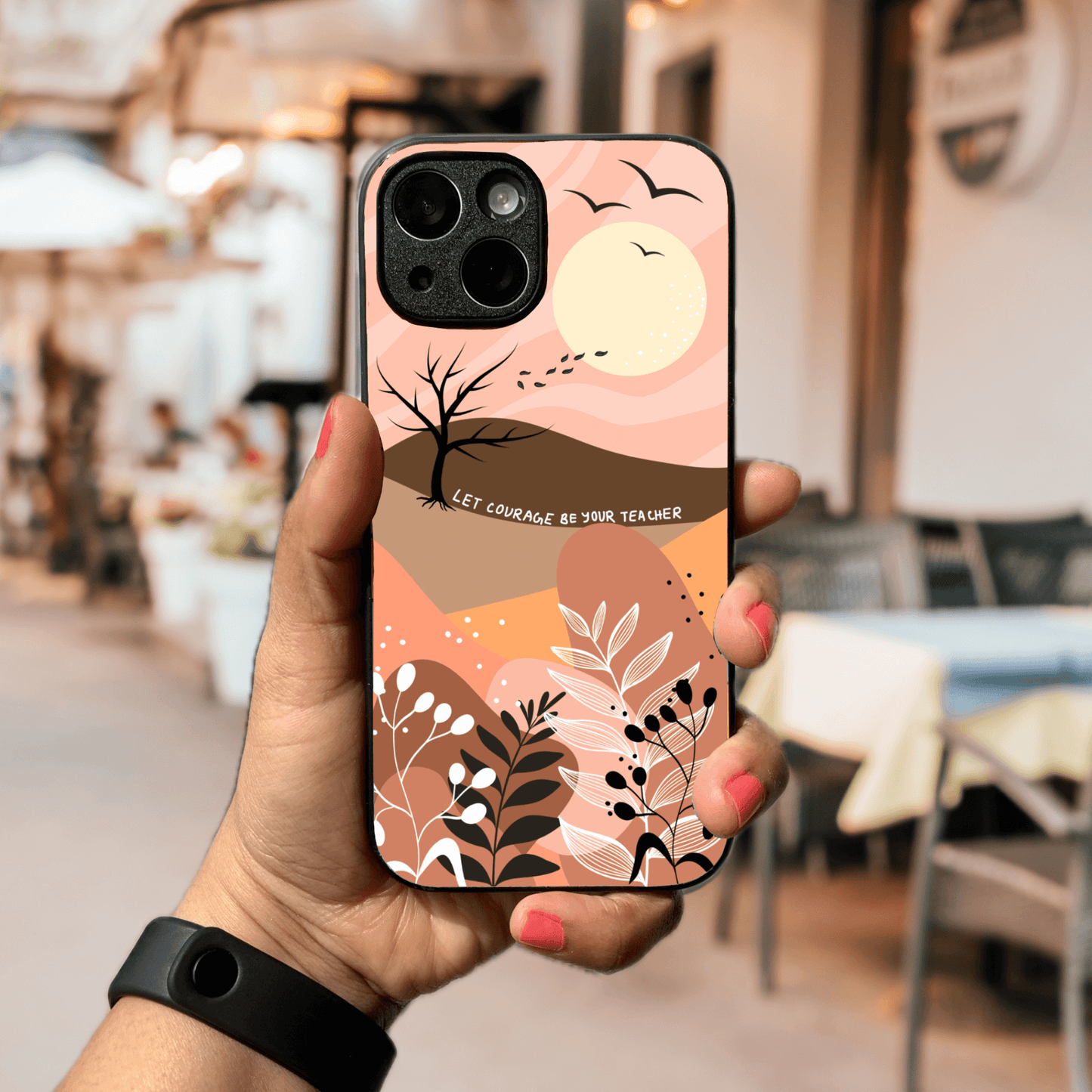 Hand-drawn Glass Phone Case - Bohemian Landscape