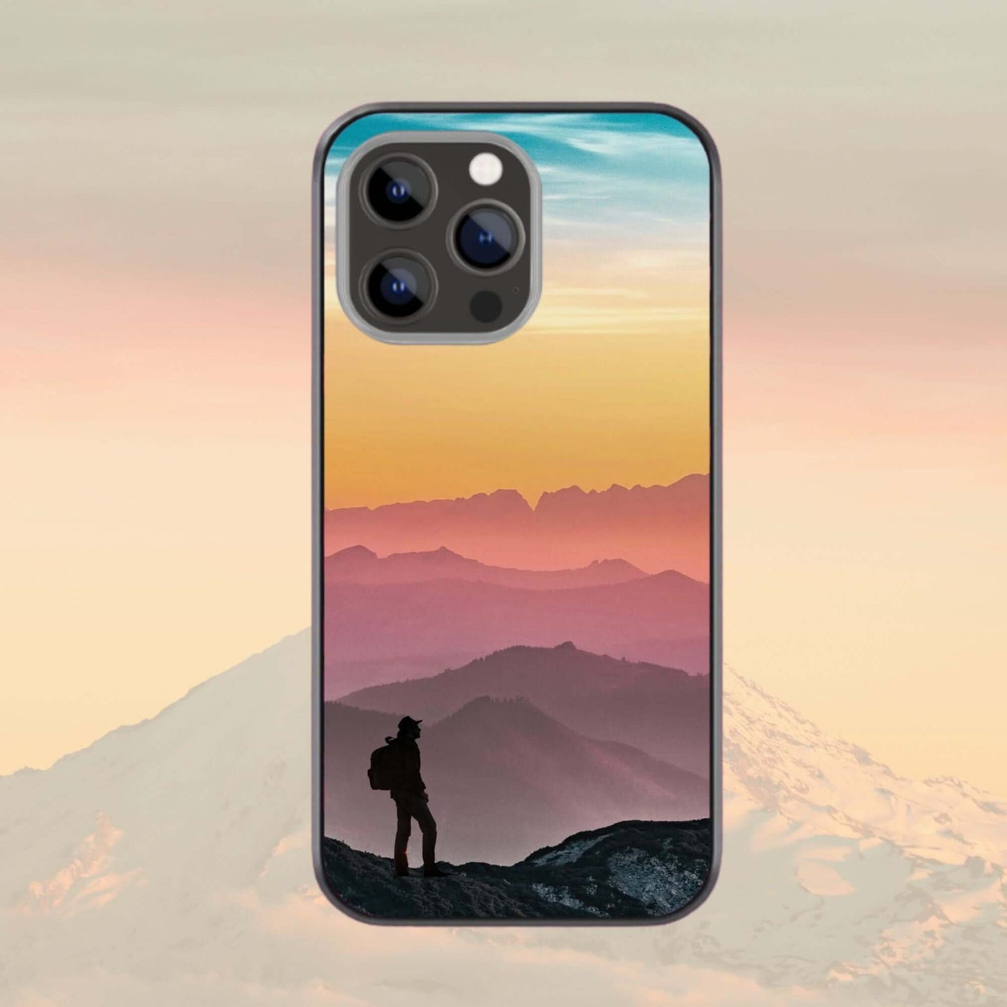 Traveller at sunset aesthetic glass case