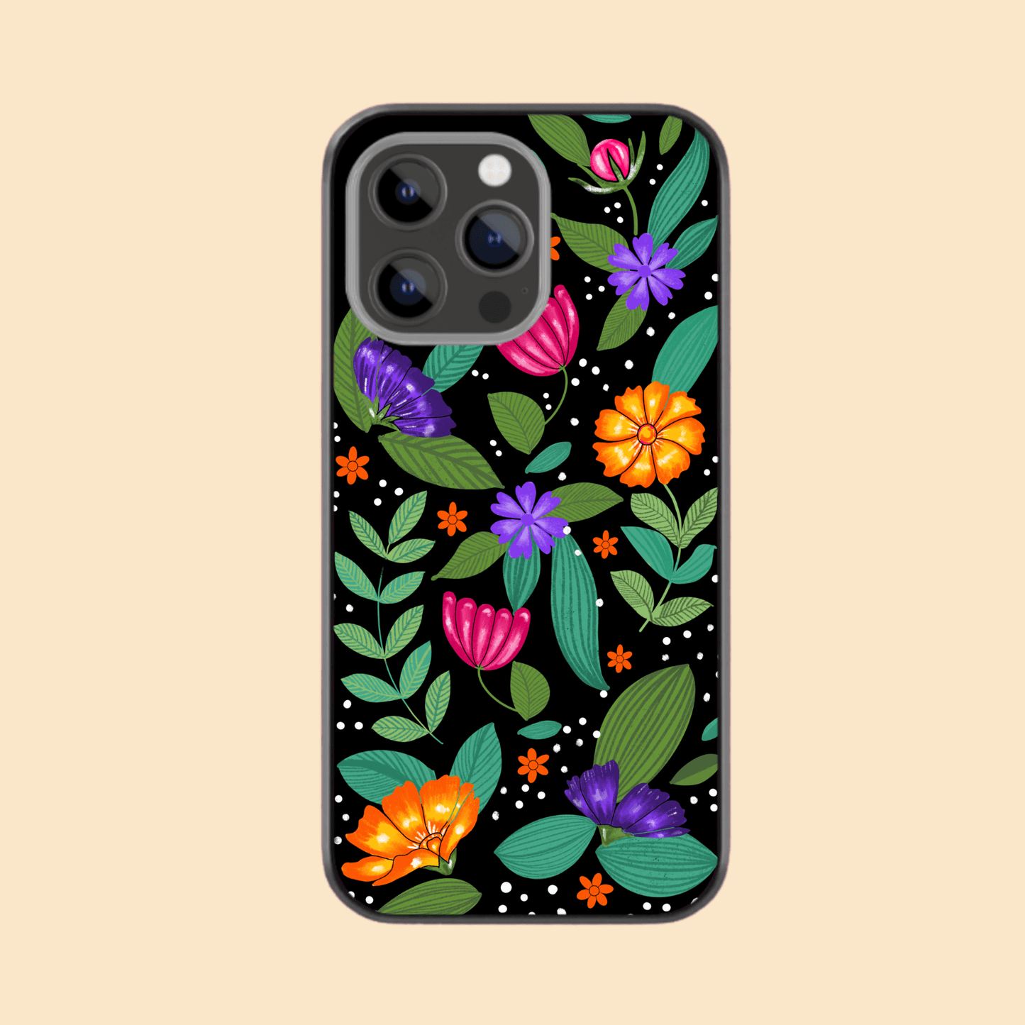 Hand-drawn Glass & Hybrid Matte Phone Case - Flower Bouquet