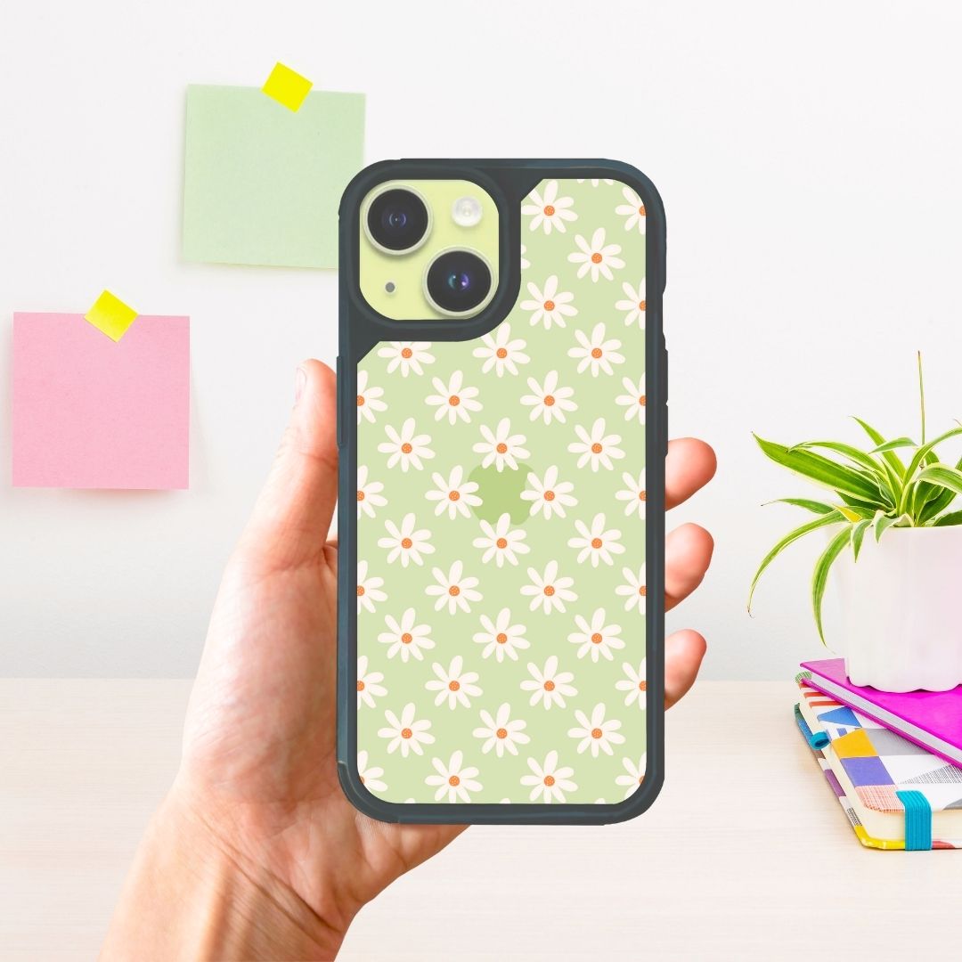 Daisy Pattern Clear Bumper iPhone Case