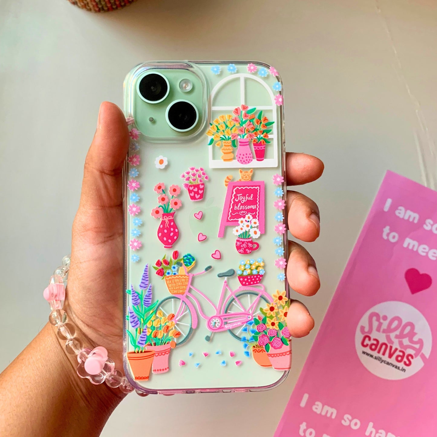 Silicone Clear Case with Pink Charm Flower Market