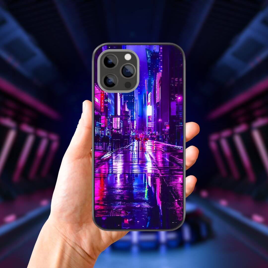 Neon Futuristic City Glass Phone Case