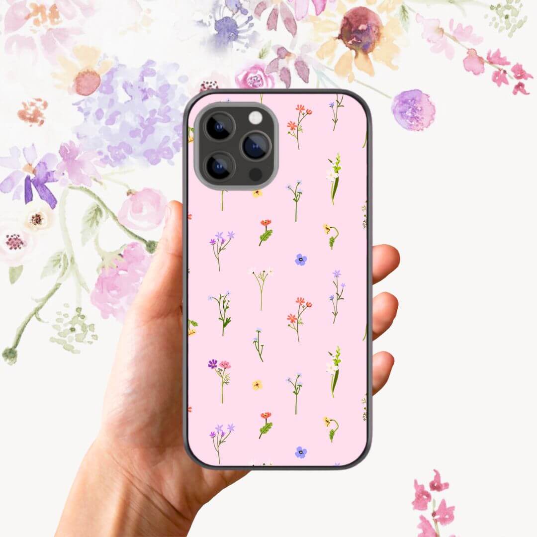 Wildflower Pattern Glass & Hybrid Matte Case Pink