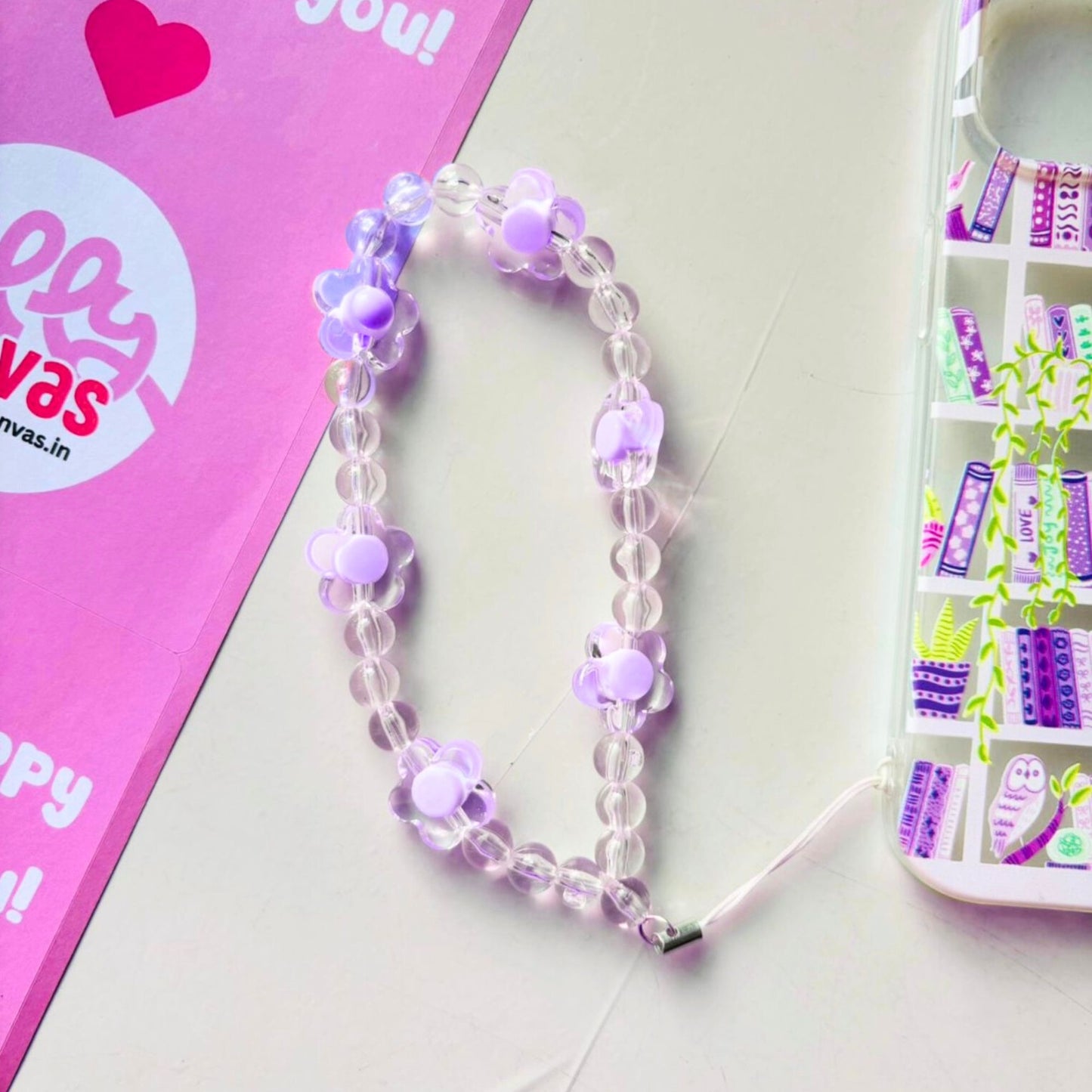 Floral phone charm transparent beads colour