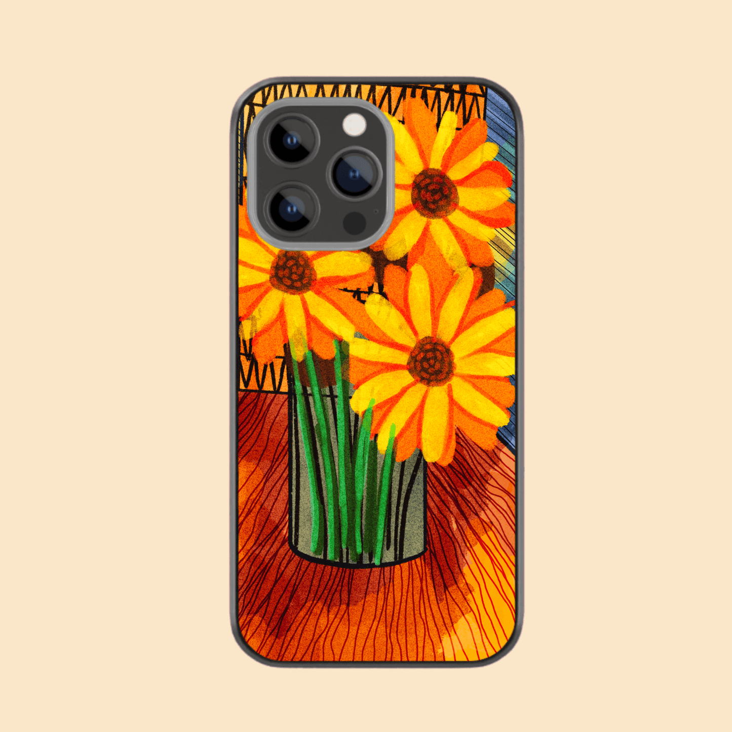 Hand-drawn Glass Phone Case - Sunflowers