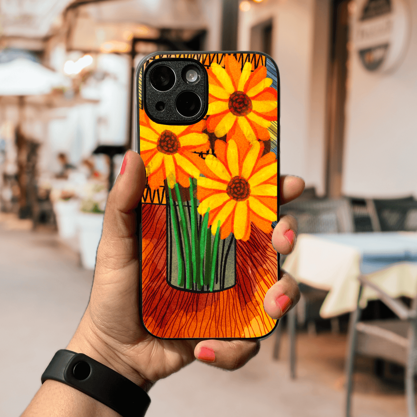Hand-drawn Glass Phone Case - Sunflowers