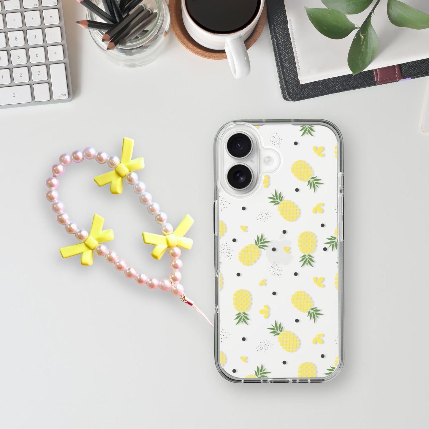 Silicone Clear Case with Yellow Charm Pineapples