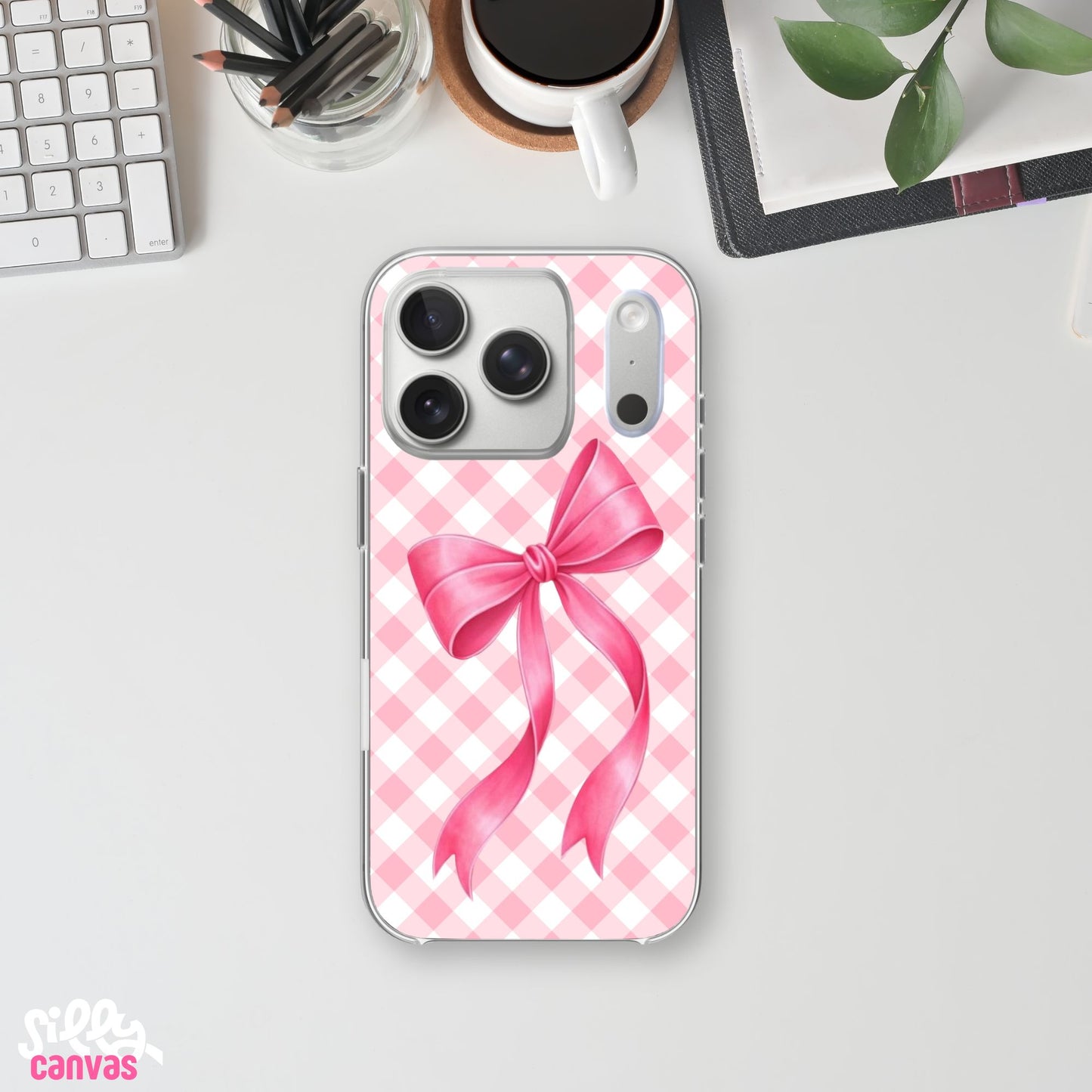 Pink Crush Bow on Gingham Silicone Case