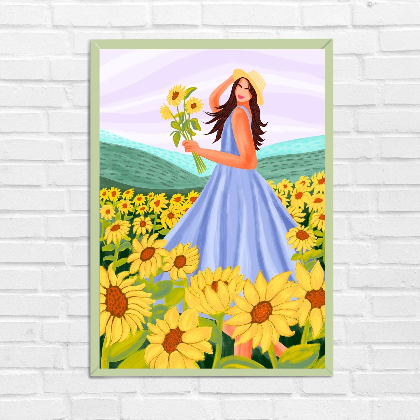 Happy Girl in sunflower field Travel Wall Art